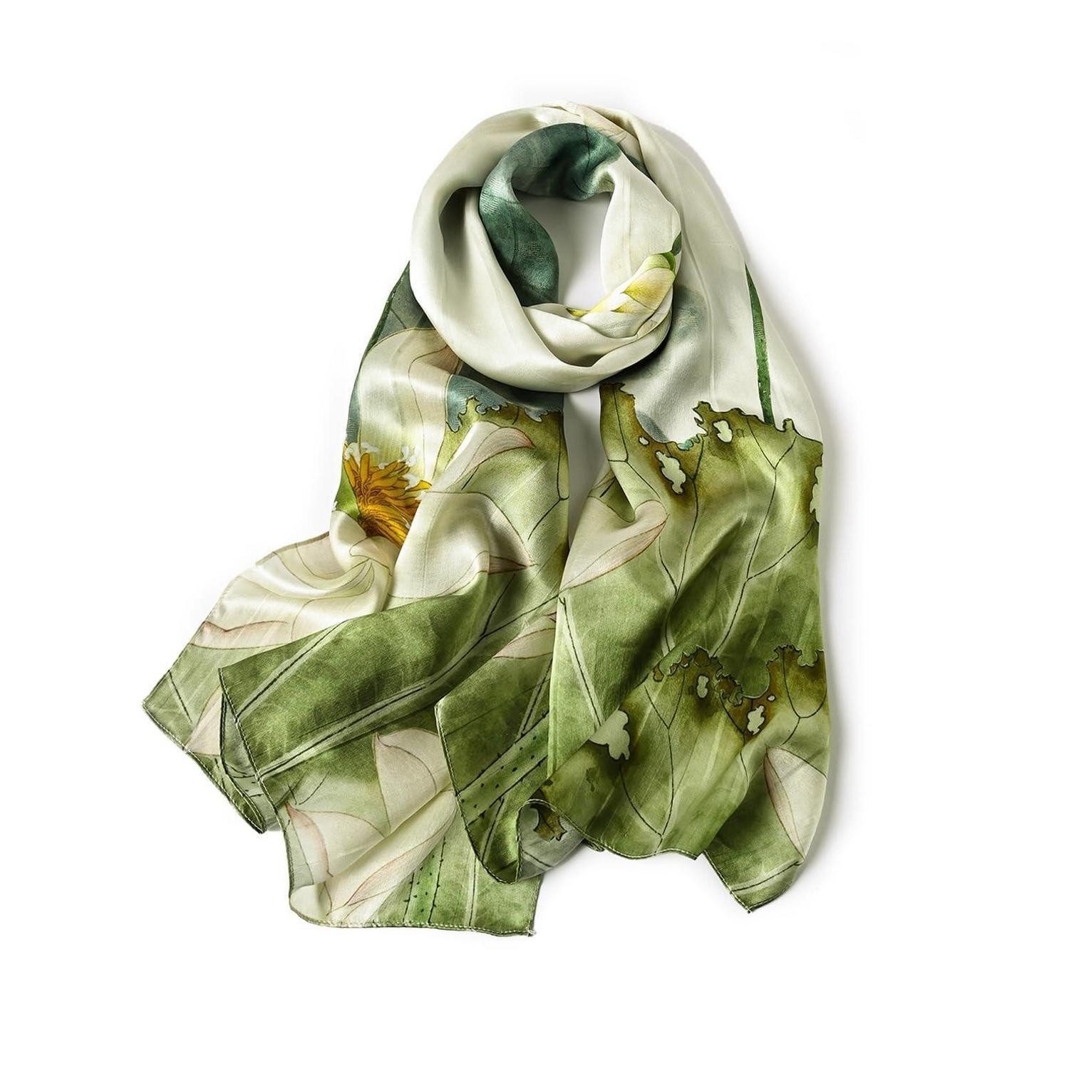 LuxusKollektion Seidenschal Seidenschal Damen Lotusblume, (1-St)