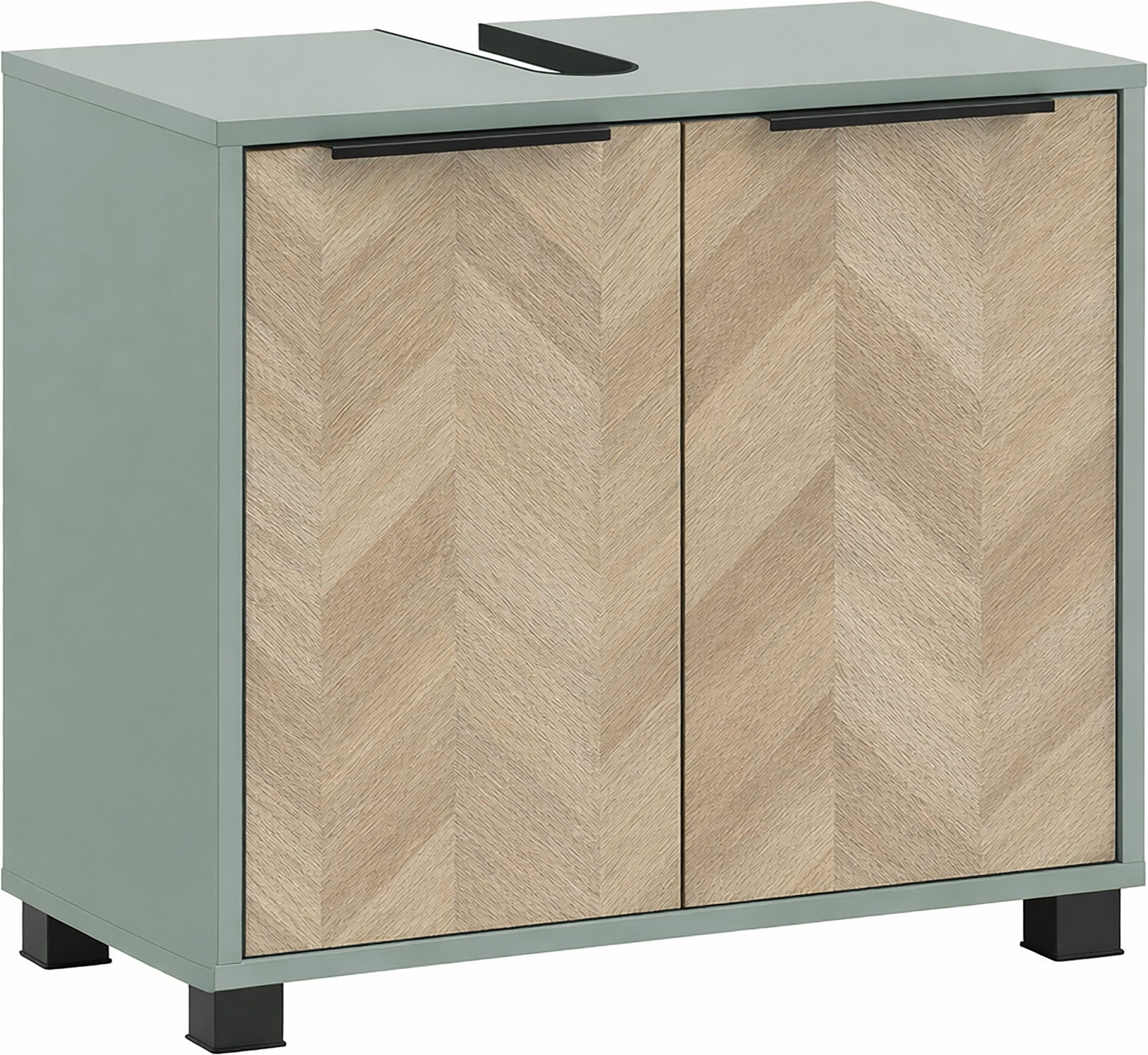Schildmeyer Waschbeckenunterschrank PIAZZA, 2 Türen, Breite 65,1 cm, MADE IN GERMANY (1-St) Türen im Fischgräten-Dekor, MADE IN GERMANY