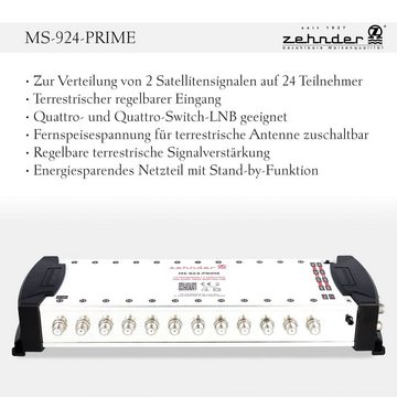 Zehnder SAT-Multischalter Multischalter MS 924 Prime 24 Teilnehmer 2 Satelliten, Regelbare Terrestrik - Quattro und Quad LNB geeignet