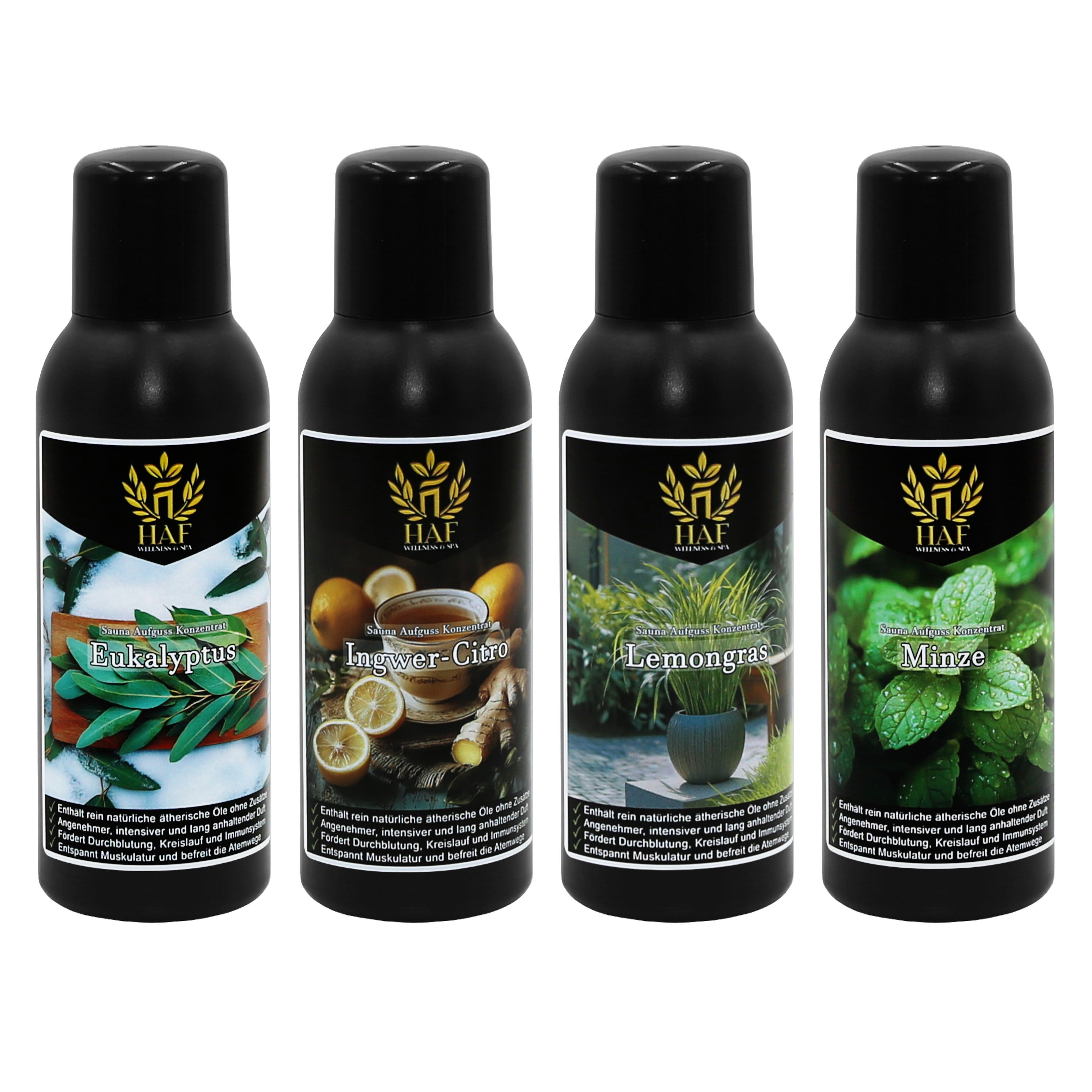 HAF Aufgusskonzentrat Sauna Aufguss Konzentrat 10 Sets in 4 Größen 400ml-1500ml Saunaaufguss, 400 ml, (Auswahl aus 10 verschiedenen Sets in den Größen:, 4x100ml; 6x100ml; 4x250ml; 6x250ml), Qualität: Made in Germany