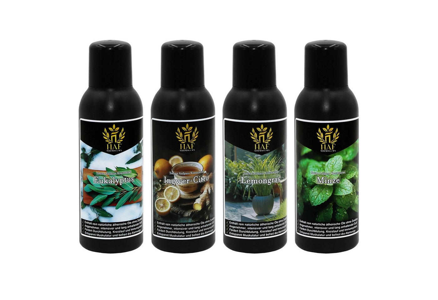 HAF Aufgusskonzentrat Sauna Aufguss Konzentrat 10 Sets in 4 Größen 400ml-1500ml Saunaaufguss, 400 ml, (Auswahl aus 10 verschiedenen Sets in den Größen:, 4x100ml, 6x100ml, 4x250ml, 6x250ml), Qualität: Made in Germany