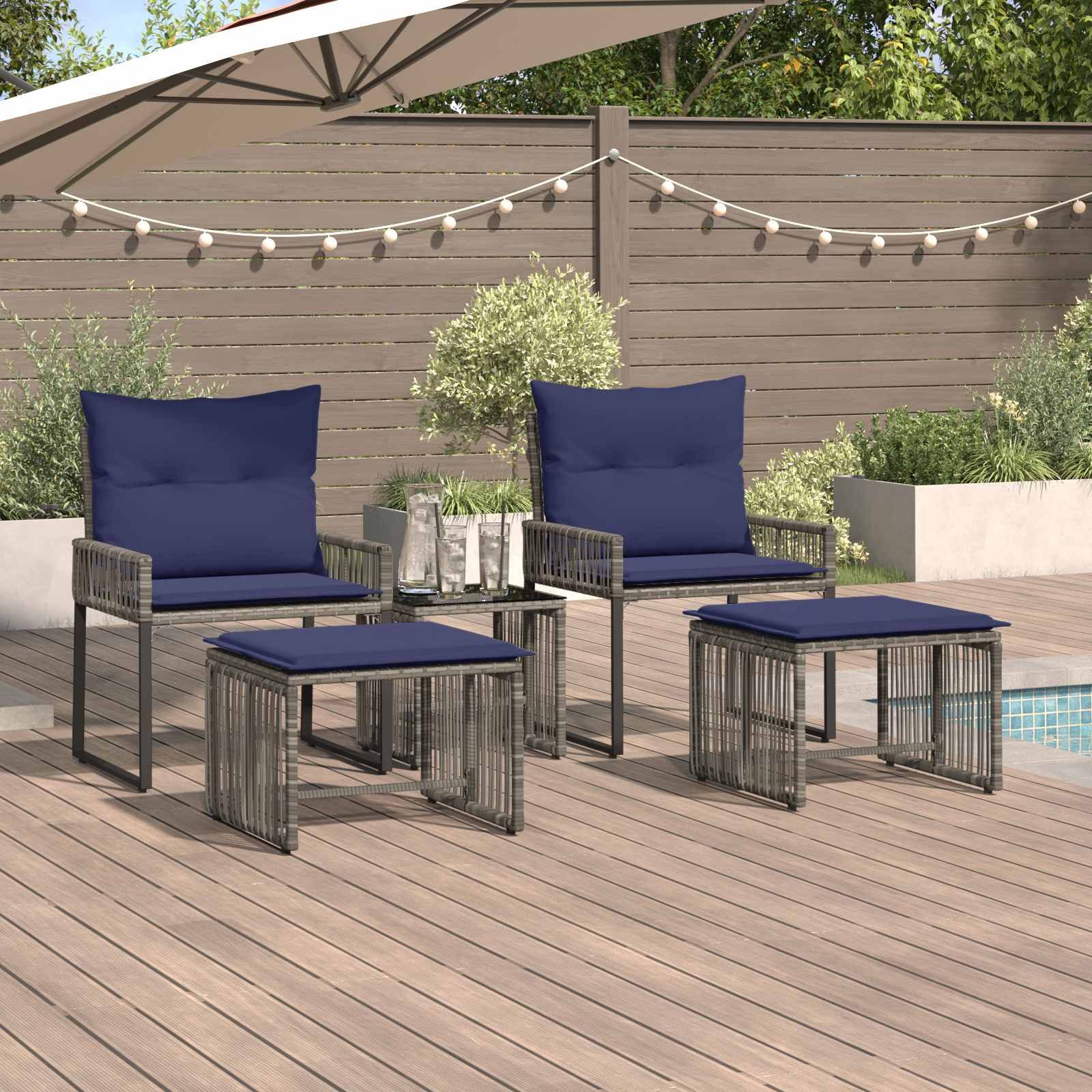 vidaXL Gartenlounge-Set Gartenmöbel Set 11 pcs Grau und Marineblau Poly-Rattan, (11-tlg)