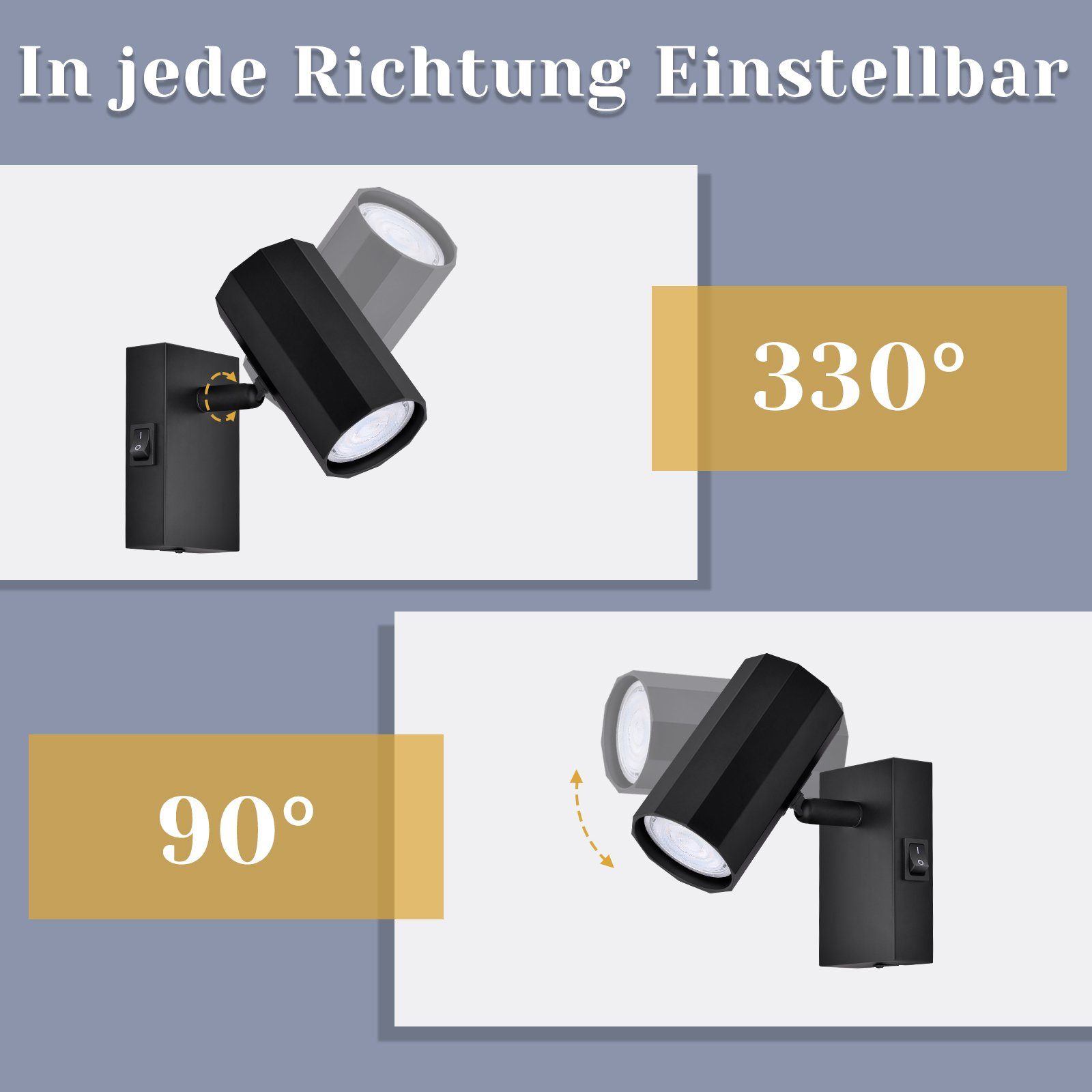 Nettlife Wandstrahler Wandspots 1 Flammig Schwarz GU10, Schwenkbar 330°, LED fest integriert, Wohnzimmer Küche Schlafzimmer
