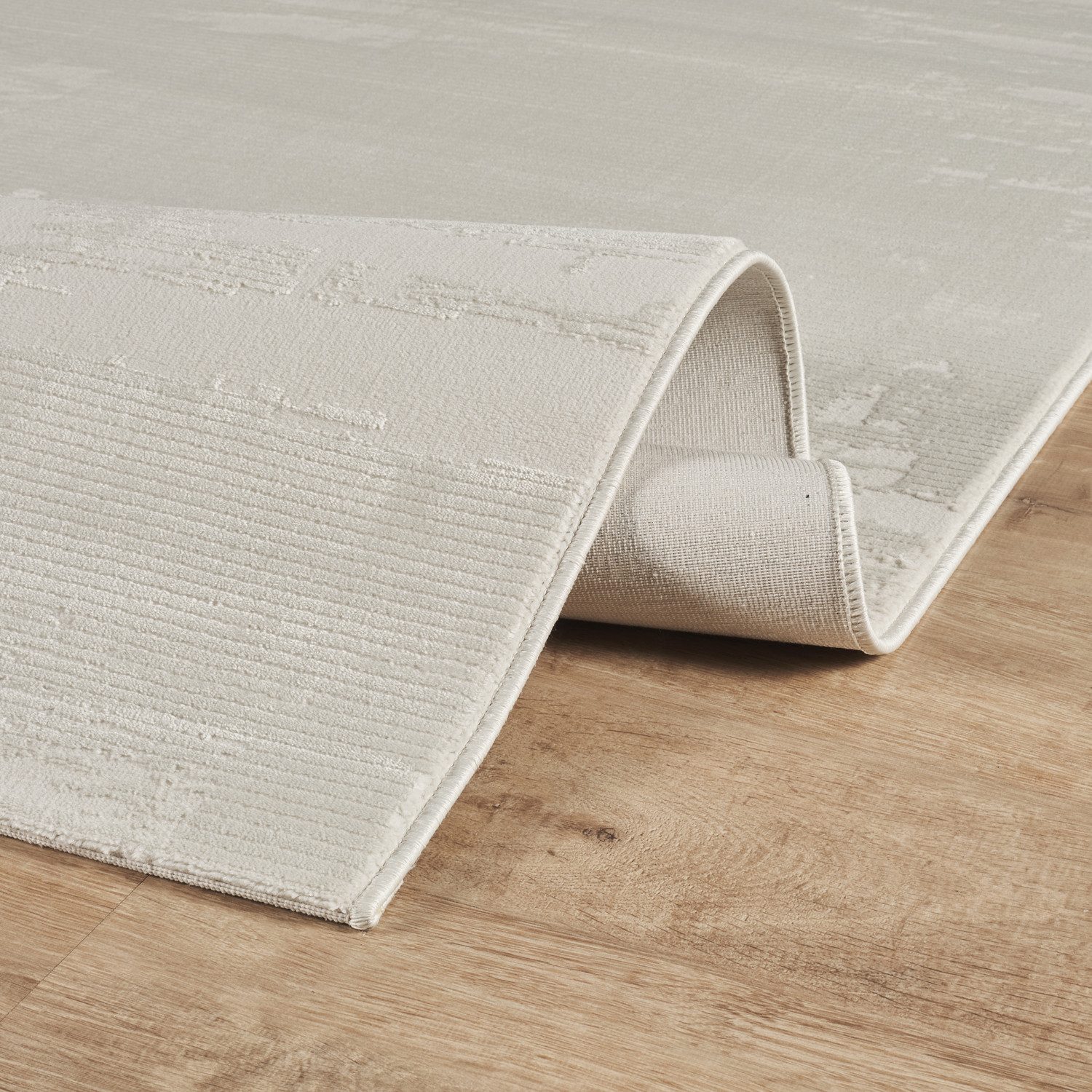 Carpetilla Teppich Kurzflor Teppich Creme Modern 3D Muster Wohnzimmer Schlafzimmer, Teppich Wohnzimmer 3D effekt Boho Einfarbig hoch-tief Bordüre – Bild 5 von 5