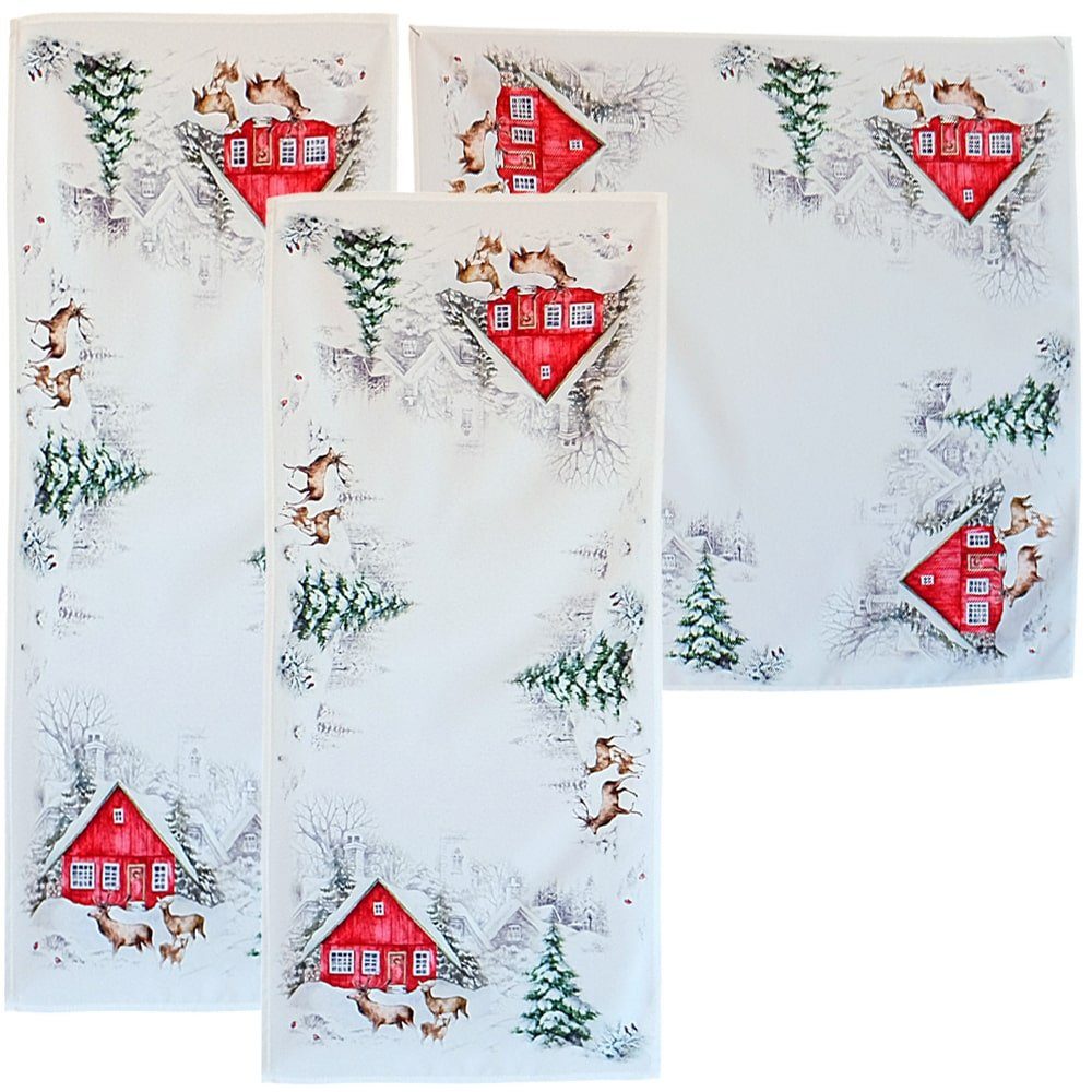 matches21 HOME & HOBBY Tischdecke Tischläufer GRETEL Haus im Wald Druck bunt Polyester 40 x 90 cm (1-tlg), Pflegeleicht & waschbar bei 30 °C