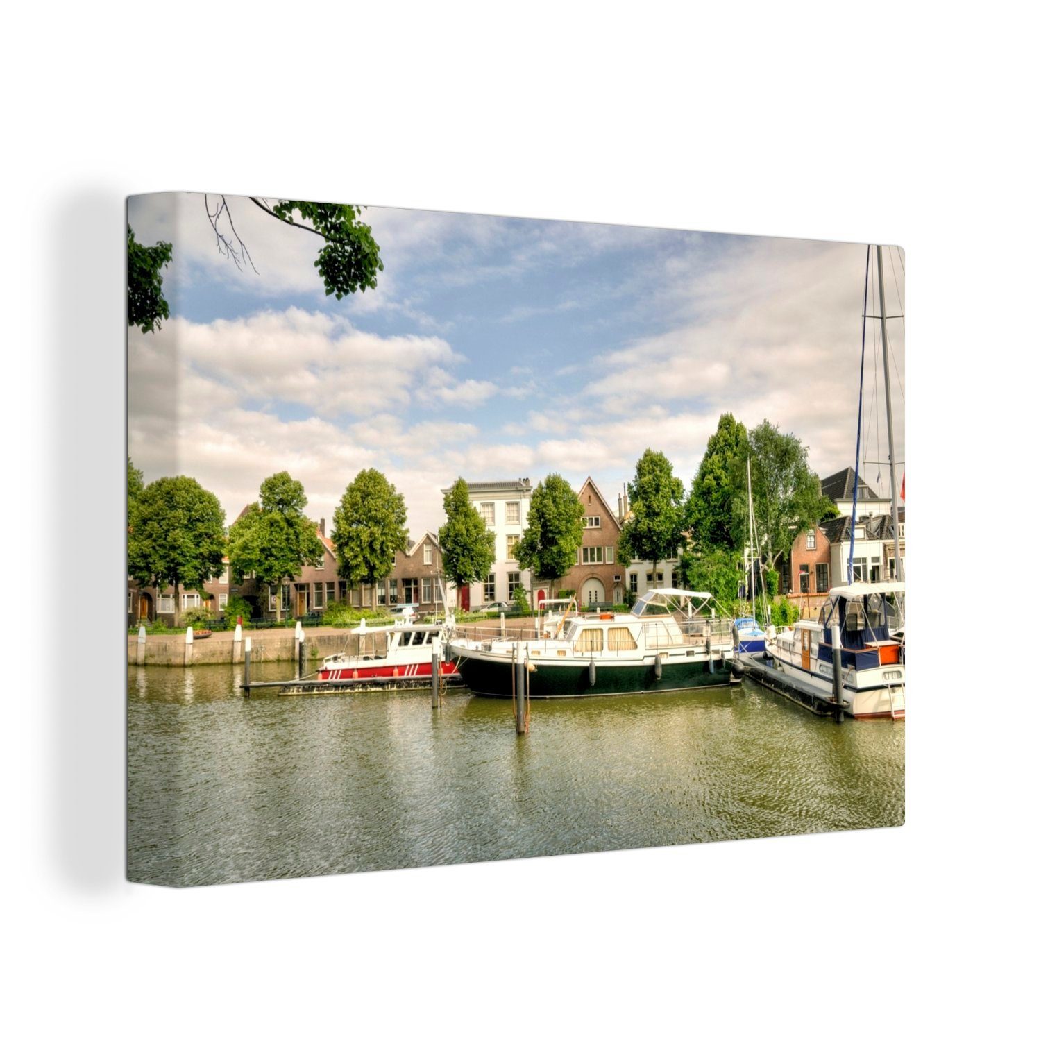 30x20 - Wanddeko, Wandbild Niederlande, - cm St), Leinwandbilder, Aufhängefertig, Boot Leinwandbild OneMillionCanvasses® Hafen (1