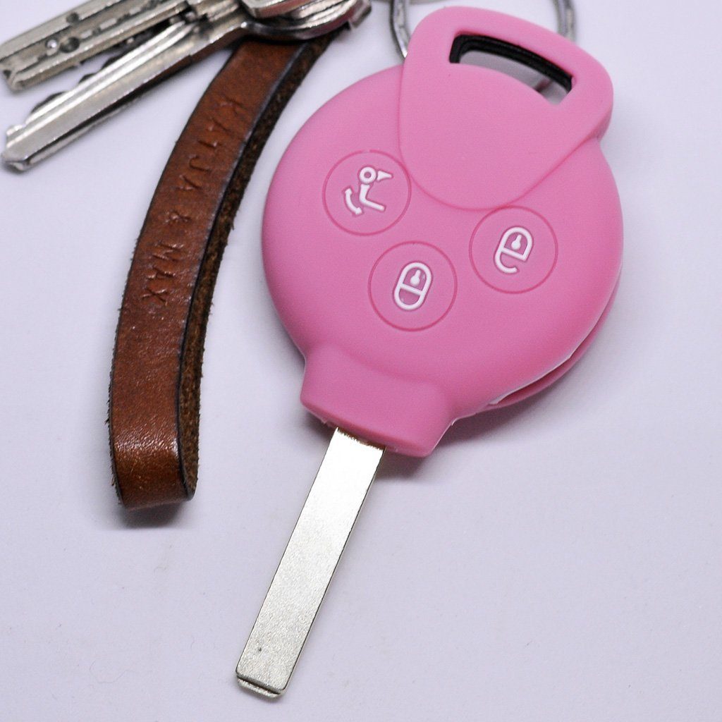 Tasten Smart Silikon 451 Fernbedienung Funk Schlüsseltasche Fortwo mt-key Softcase Cabrio Rosa für Coupe Schutzhülle Autoschlüssel 3 Pink,