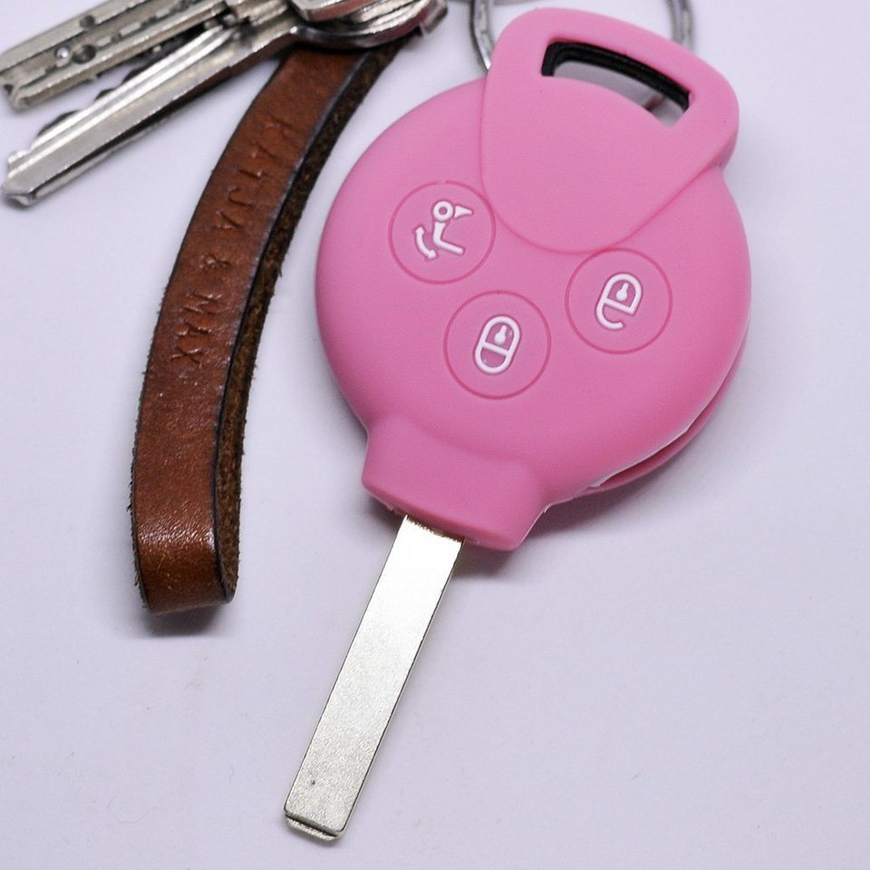 mt-key Schlüsseltasche Autoschlüssel Softcase Silikon Schutzhülle Pink, für  Smart 451 Fortwo Cabrio Coupe 3 Tasten Funk Fernbedienung