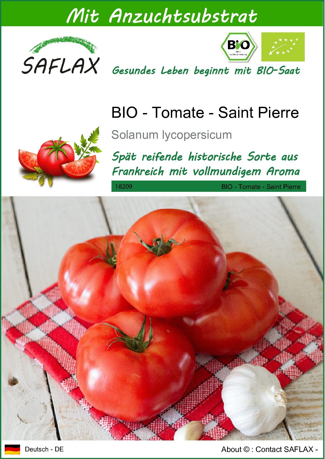 Gemüsesamen SAFLAX - Samen und Substrat - BIO - Tomate - Saint Pierre