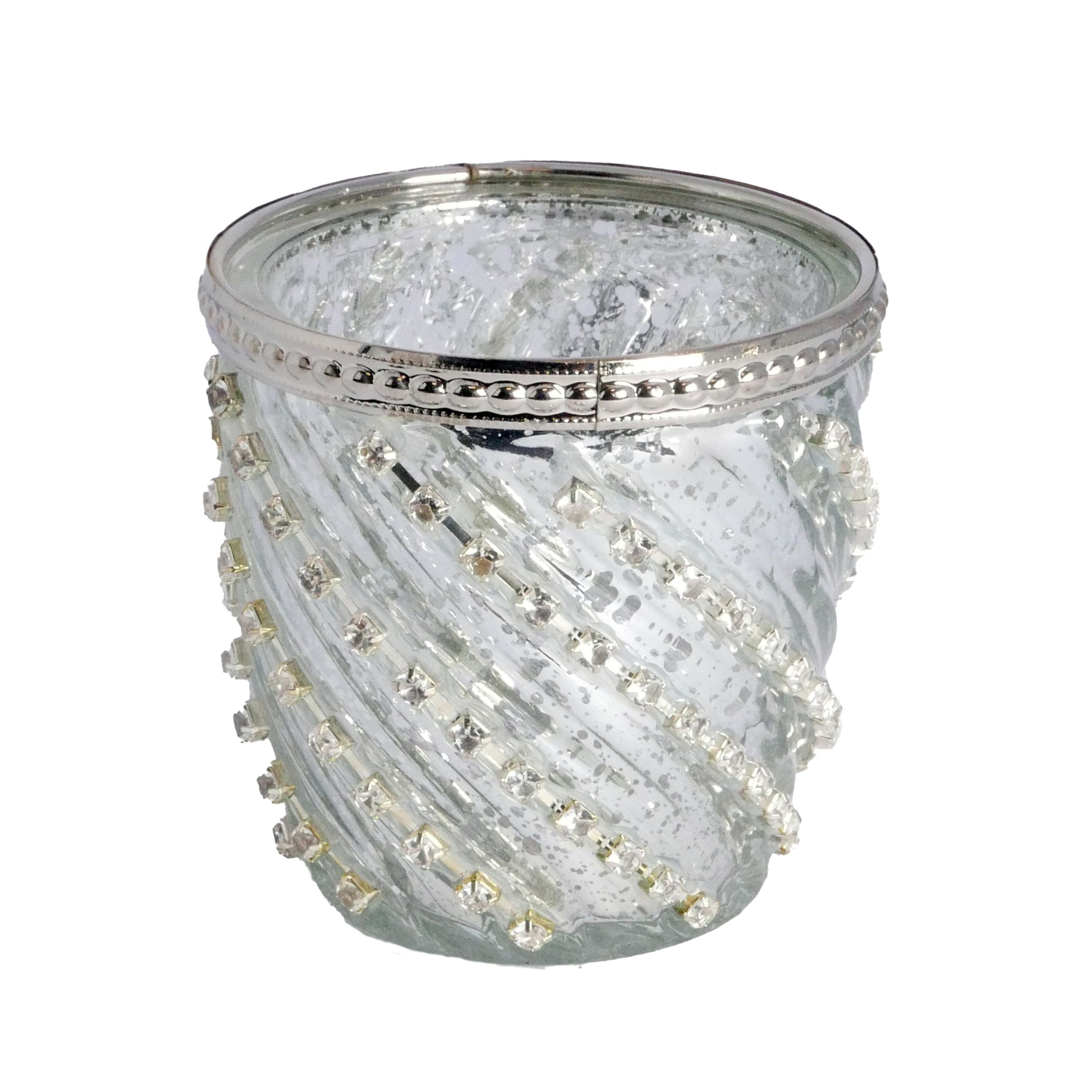 B&S Windlicht Teelichtglas silber Zierrand Metall