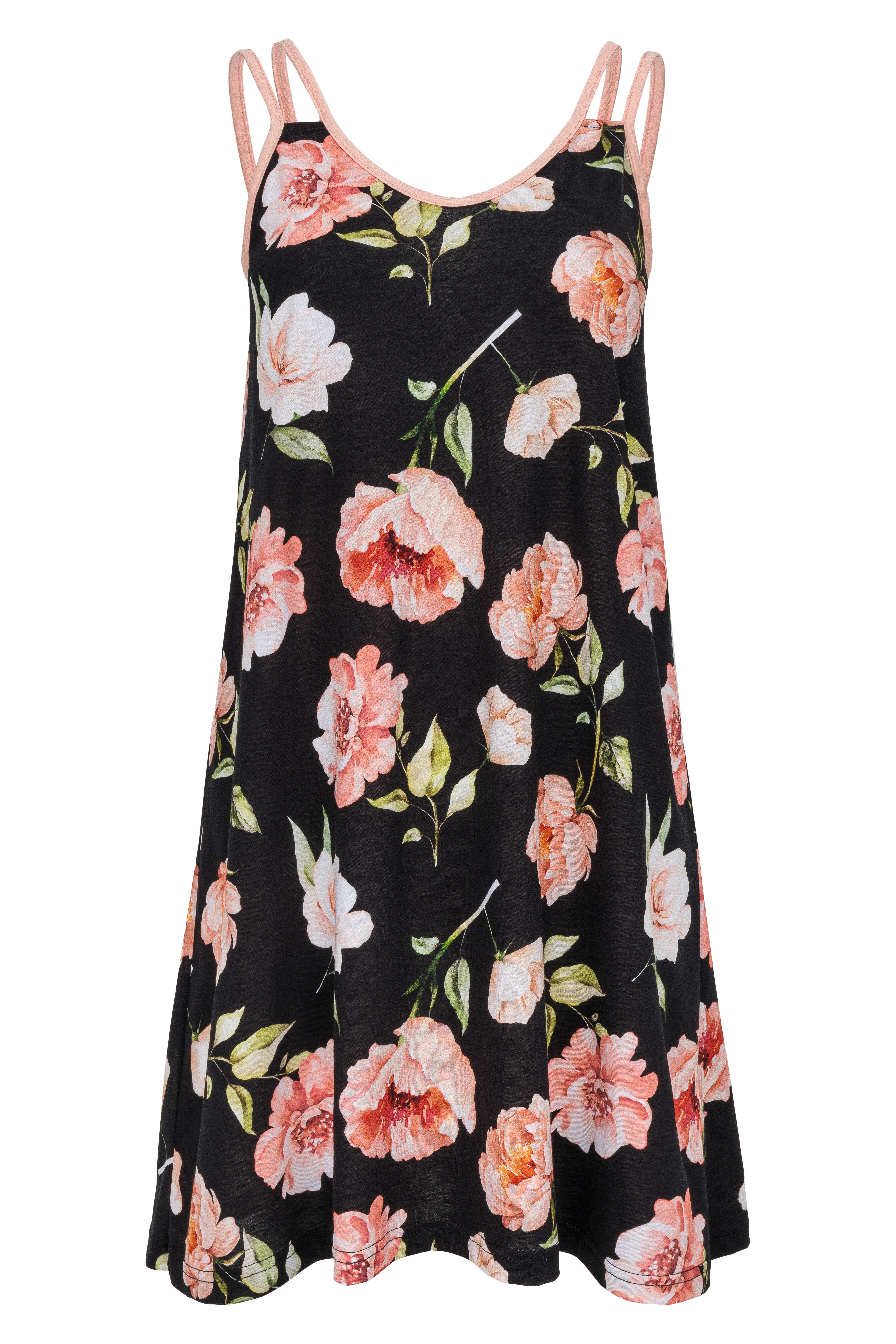 Mademoiselle Sommeil Nachthemd in schwarz mit Rosendruck und Spaghettiträge günstig online kaufen