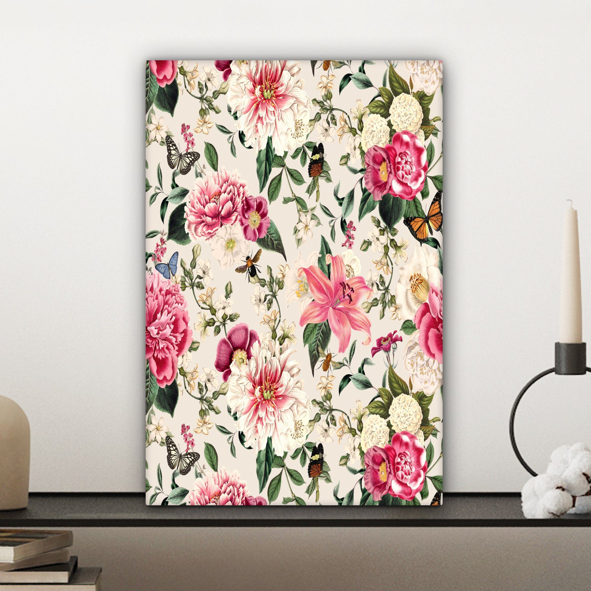cm Insekten, bespannt fertig Gemälde, Lilie OneMillionCanvasses® Blumen - - (1 Zackenaufhänger, inkl. St), Leinwandbild Leinwandbild 20x30