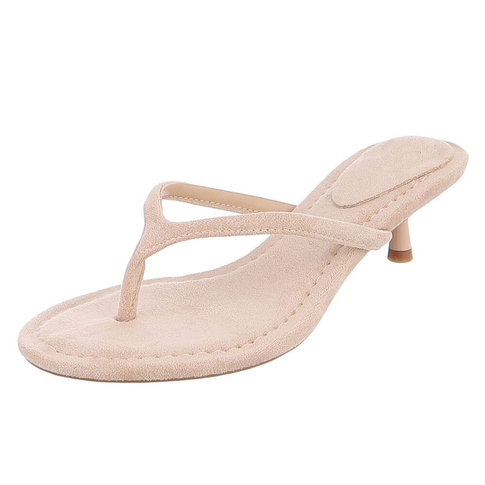 Ital-Design Damen Zehentrenner Sandalette mit Absatz für Sommer Zehentrenner (91849106) Pfennig-/Stilettoabsatz Sandalen & Sandaletten in Beige