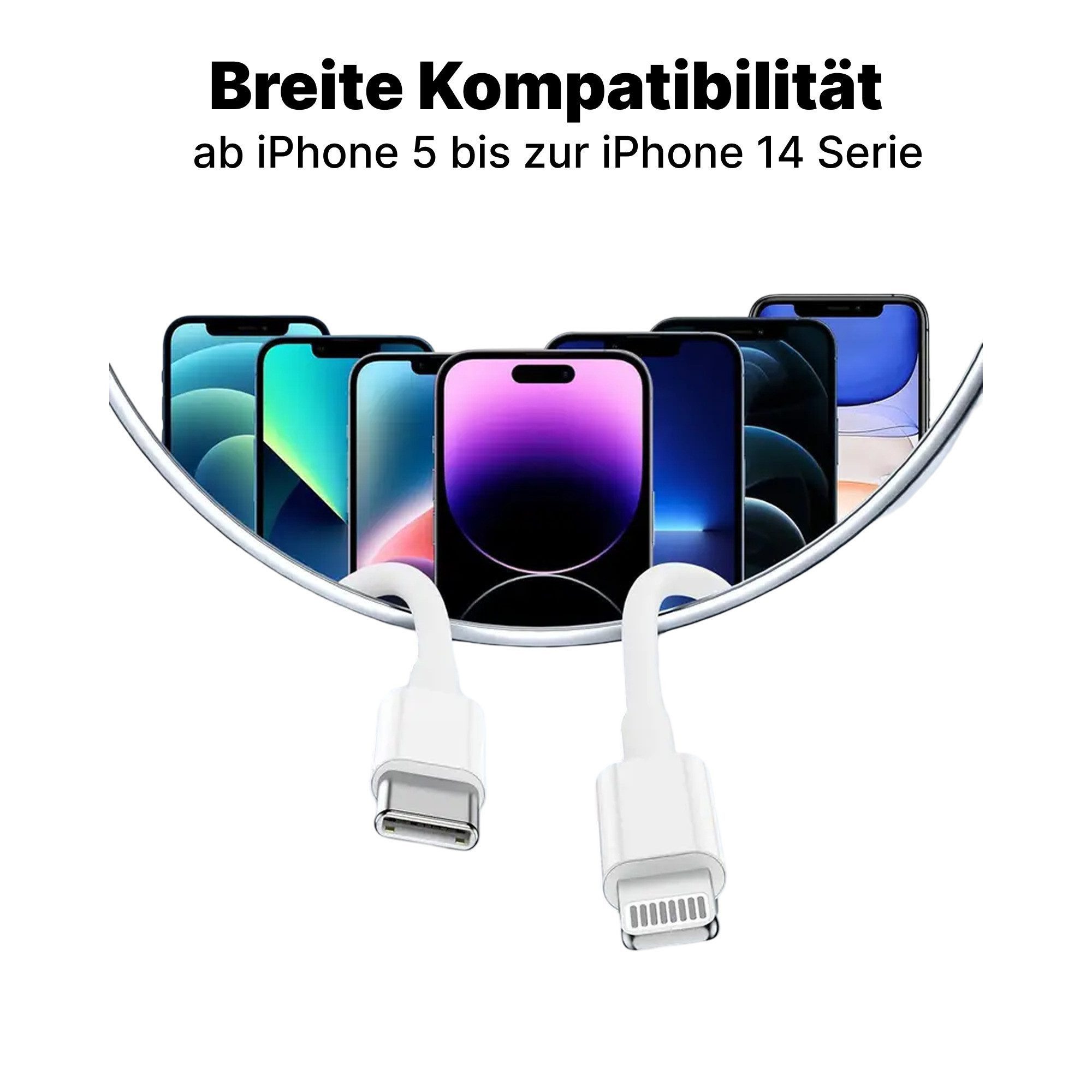 Futurea 3x USB-C Lightning iPhone Ladekabel 20W schnelles Aufladen 1m Lightningkabel, USB-C, Lightning, USB Typ C, für iPhone 14/13/12/11/X/8/7/6, iPad, iPod & AirPods