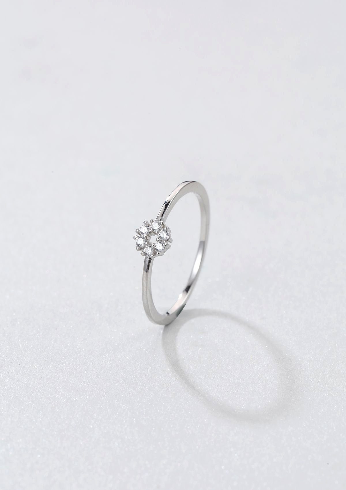 Hey Happiness Fingerring Silber 925 Damen Kreis Zirkon, 18K Vergoldet, Silberring Damen Geo Edelstein, Verlobungsring Kristall