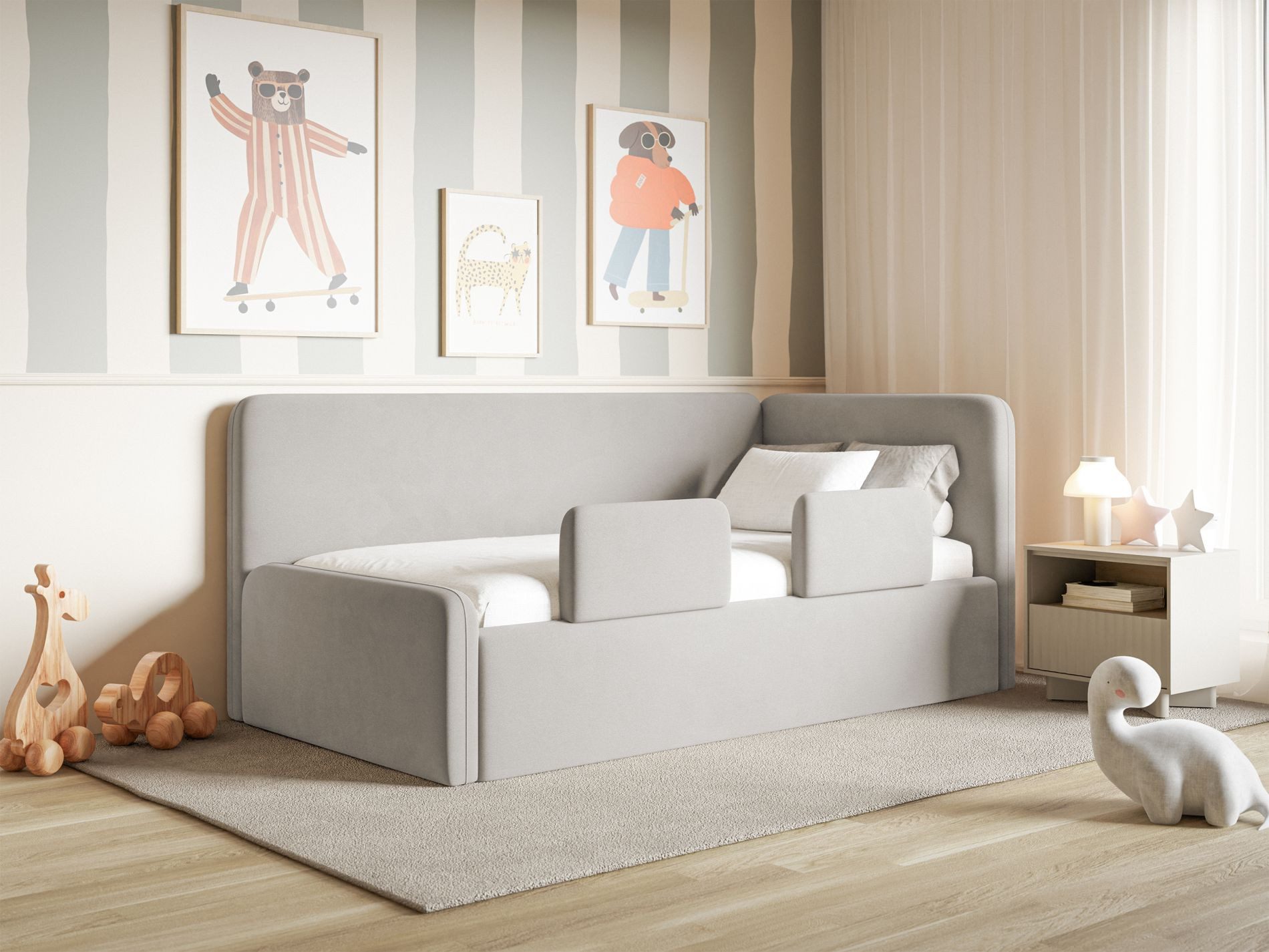Selsey Kinderbett FANKO, Kinderbett mit Kopfteil, Rausfallschutz, Matratze, Samt, 90x200 cm