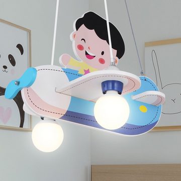 etc-shop LED Pendelleuchte, Leuchtmittel inklusive, Warmweiß, Kinder Decken Pendel Leuchte Jungen Flugzeug Holz Flieger Hänge