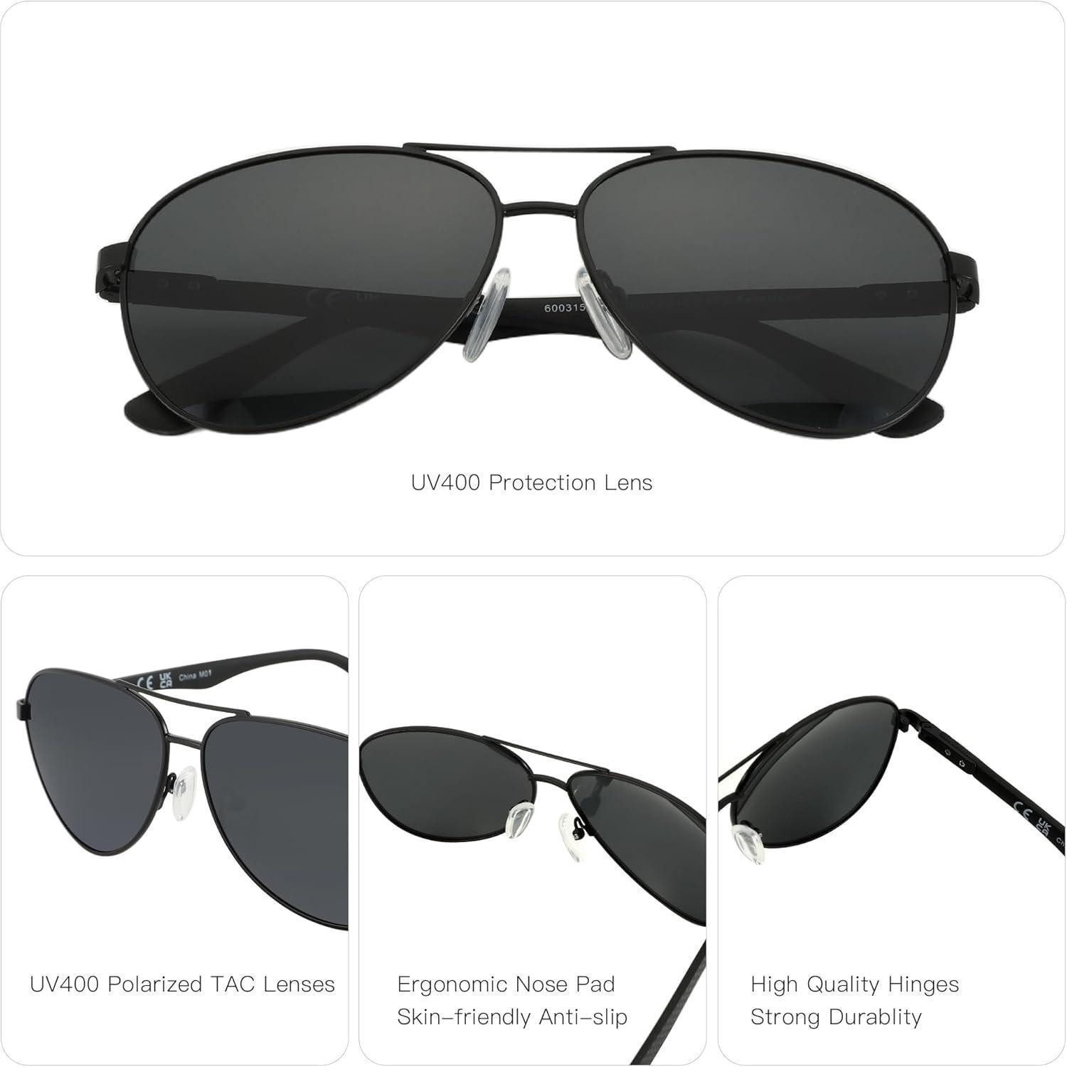 LuxusKollektion Pilotenbrille Sonnenbrille Polarisiert Pilotenbrille Schwarz Rahmen Grau Linsen