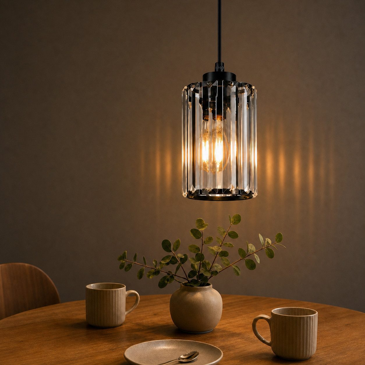 Nettlife Pendelleuchte Kristallglas 1flammig höhenverstellbare Esstischlampe im modernen E27, ohne Leuchtmittel, geeignet für Esstisch Wohnzimmer und Küche