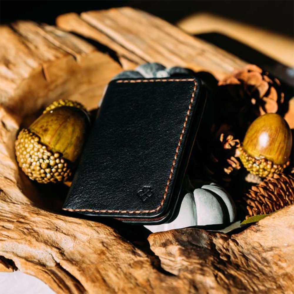 QIRAS Geldbörse Lord - Kartenetui Geldbörse Smart Wallet Portemonnaie (1-tlg), Zeitloses Design im Vintage Look, handgenäht aus sorgfältig ausgewähltem Leder. Schwarz
