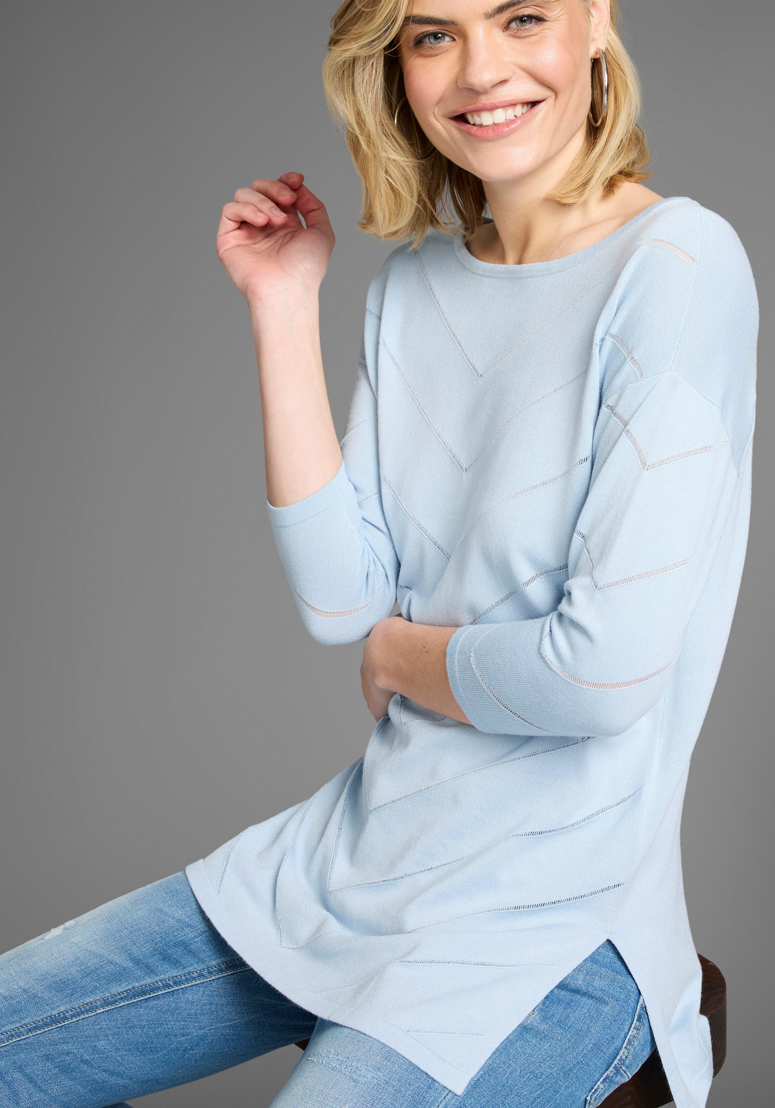 Laura Scott Strickpullover mit Ajourmuster und 3/4 Ärmeln günstig online kaufen