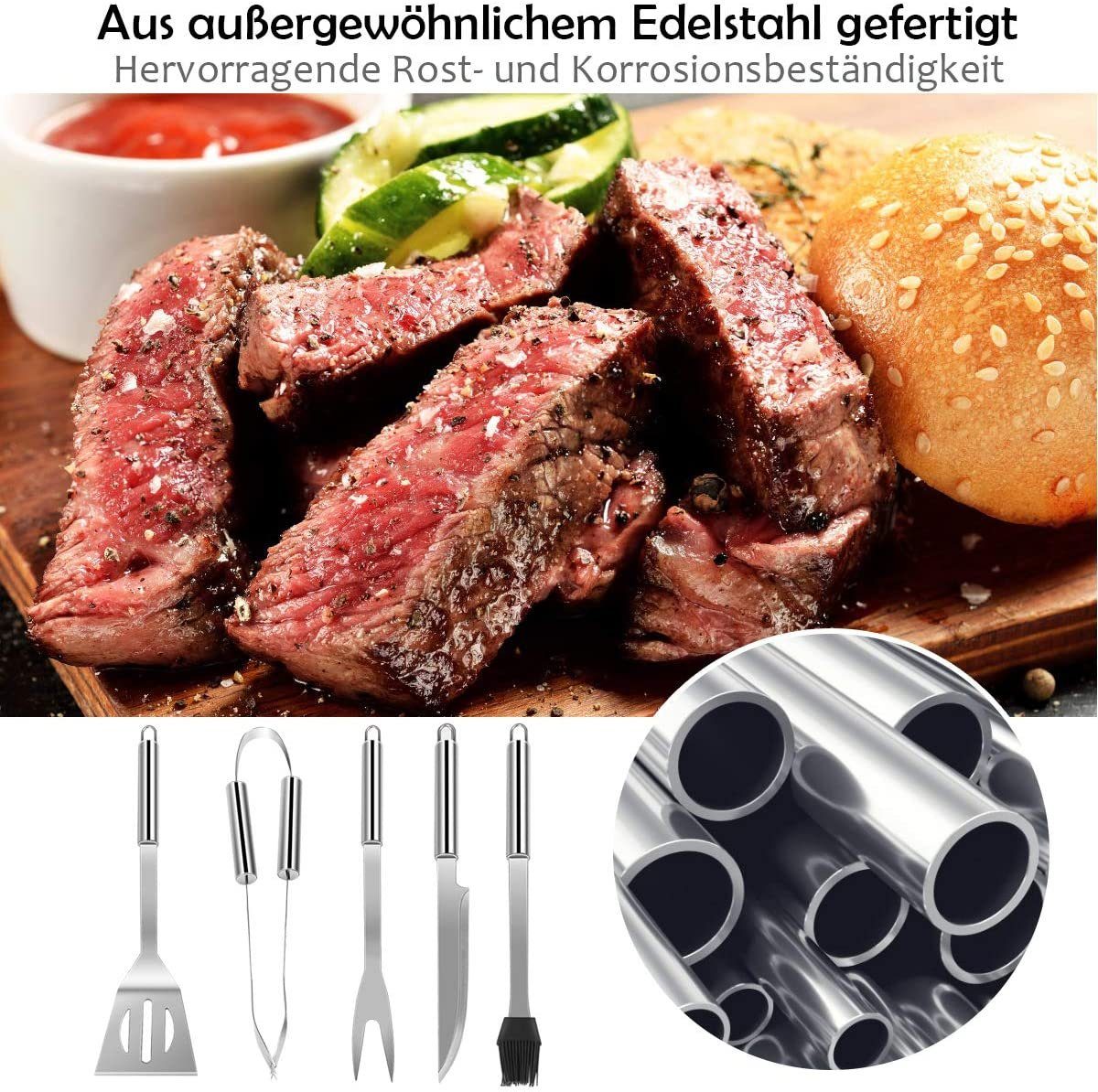 (6 Grillbesteck-Set, BBQ-Gabel, Fleischmesser, COSTWAY tlg), mit Grillpinsel