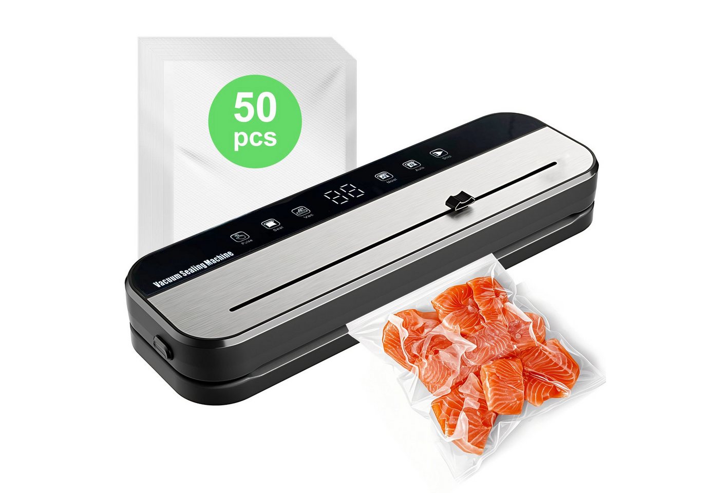 Fine Life Pro Vakuumierer Vakuummaschine: 99% Vakuumrate, 30 cm Verschluss, 50 gratis Beutel, 120W