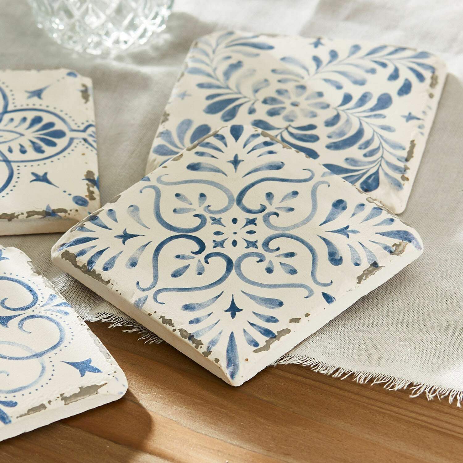 Mirabeau Getränkeuntersetzer Untersetzer 4er Set Évry weiß/blau – Bild 5 von 5