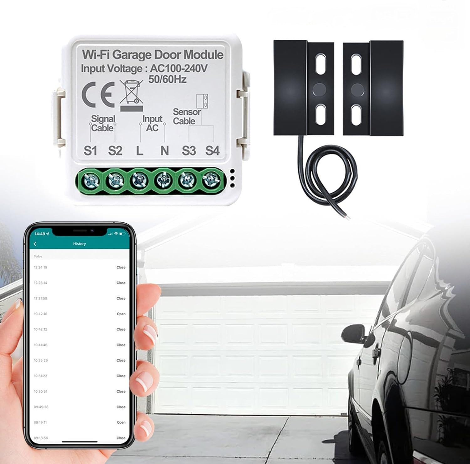 Athlix Garagentor-Empfänger WiFi Garagentor Öffner mit APP Smart Relais Schalter Modul, für Garage, 1 Schaltkontakte, Zuverlässiger Automatikbetrieb, Einfache WLAN-Kopplung