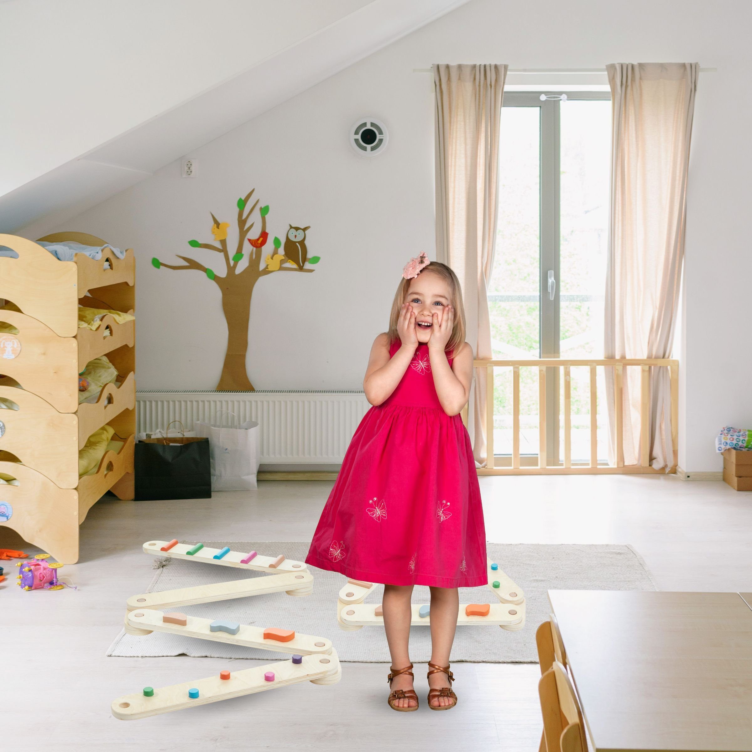 Mamabrum Balancetrainer Balancierstrecke aus Holz - Sinnespfad - 14 Elemente