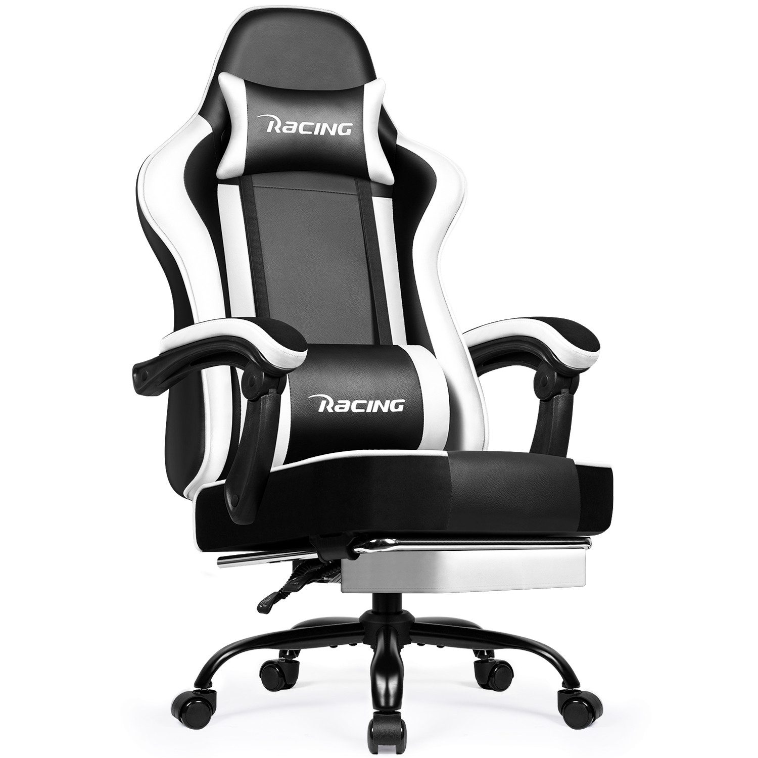 Homimaster Gaming-Stuhl Gaming Stuhl Ergonomischer Gaming Chair mit 170° Rückenlehne (Gaming Chair mit Fußstütze,Verstellbarem Lenden- & Kopfkissen), 10 cm höhenverstellbar, bis 150 kg Belastbarkeit
