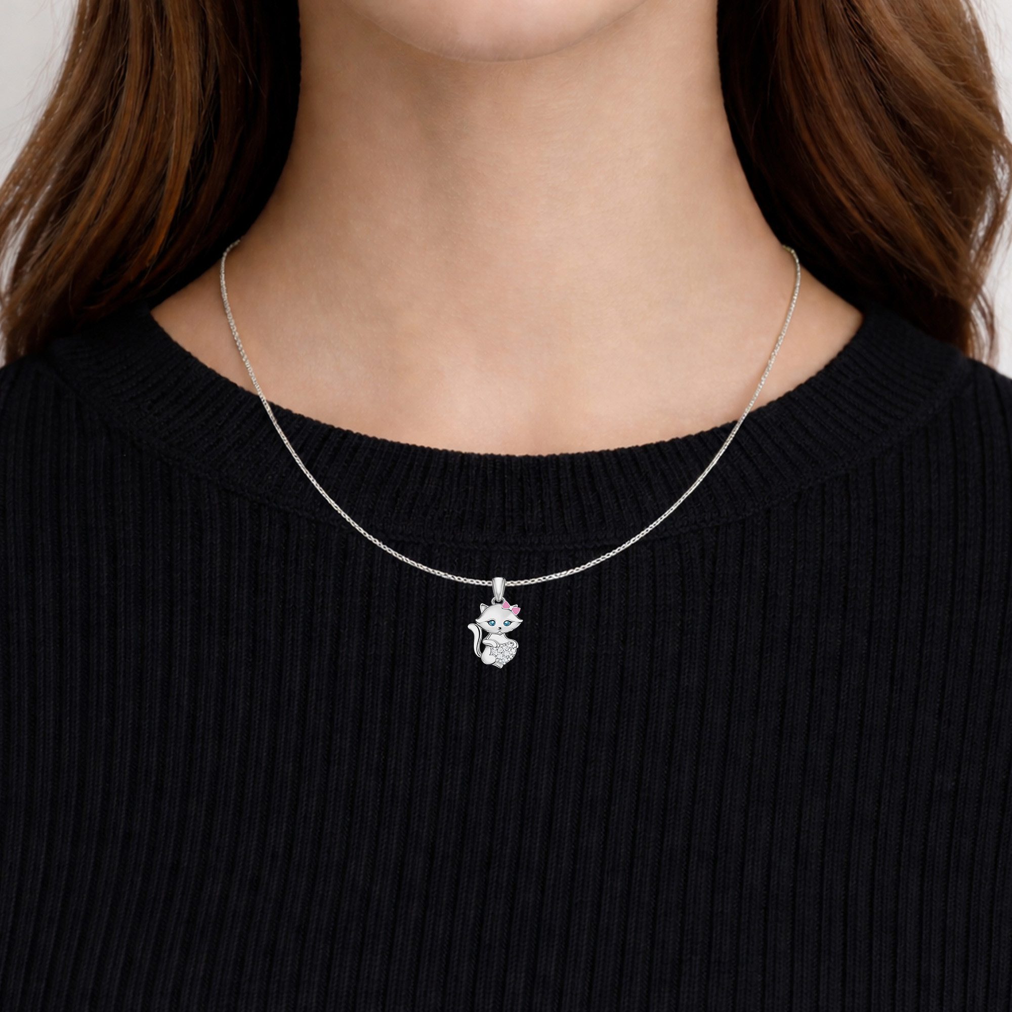 Limana Kette mit Anhänger für Kinder Mädchen Katzen 925 Silber Halskette – Kinderschmuck (inkl. Dose Silberschmuck Echtschmuck Schmuck Geschenk Geburtstag), Ostern Einschulung Schulanfang Nikolaus Kommunion Weihnachten
