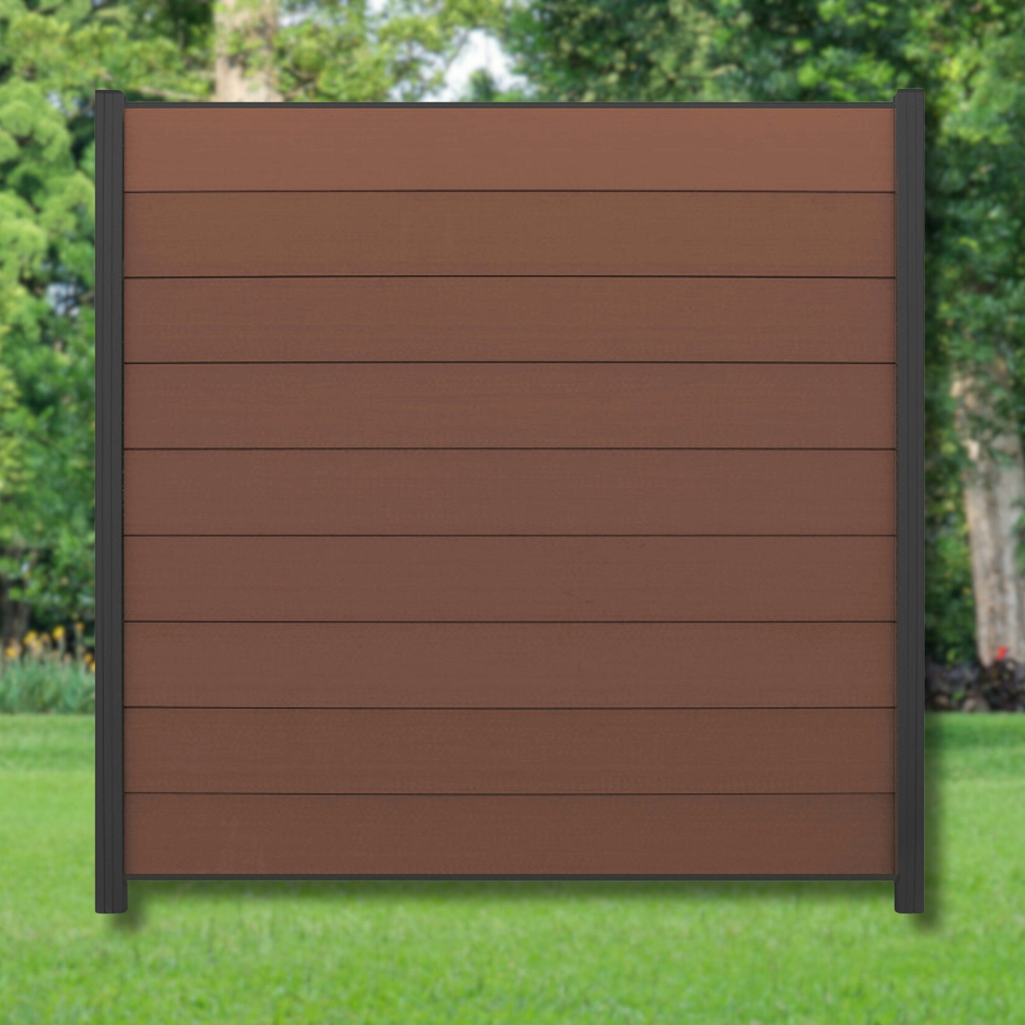 WPC Profi Zaun Set Komplettset Sichtschutzzaun Alupfosten Redwood Braun 180x180cm, (Komplettset, mit Start- und Abschlussleisten, Pfosten und Zubehör)