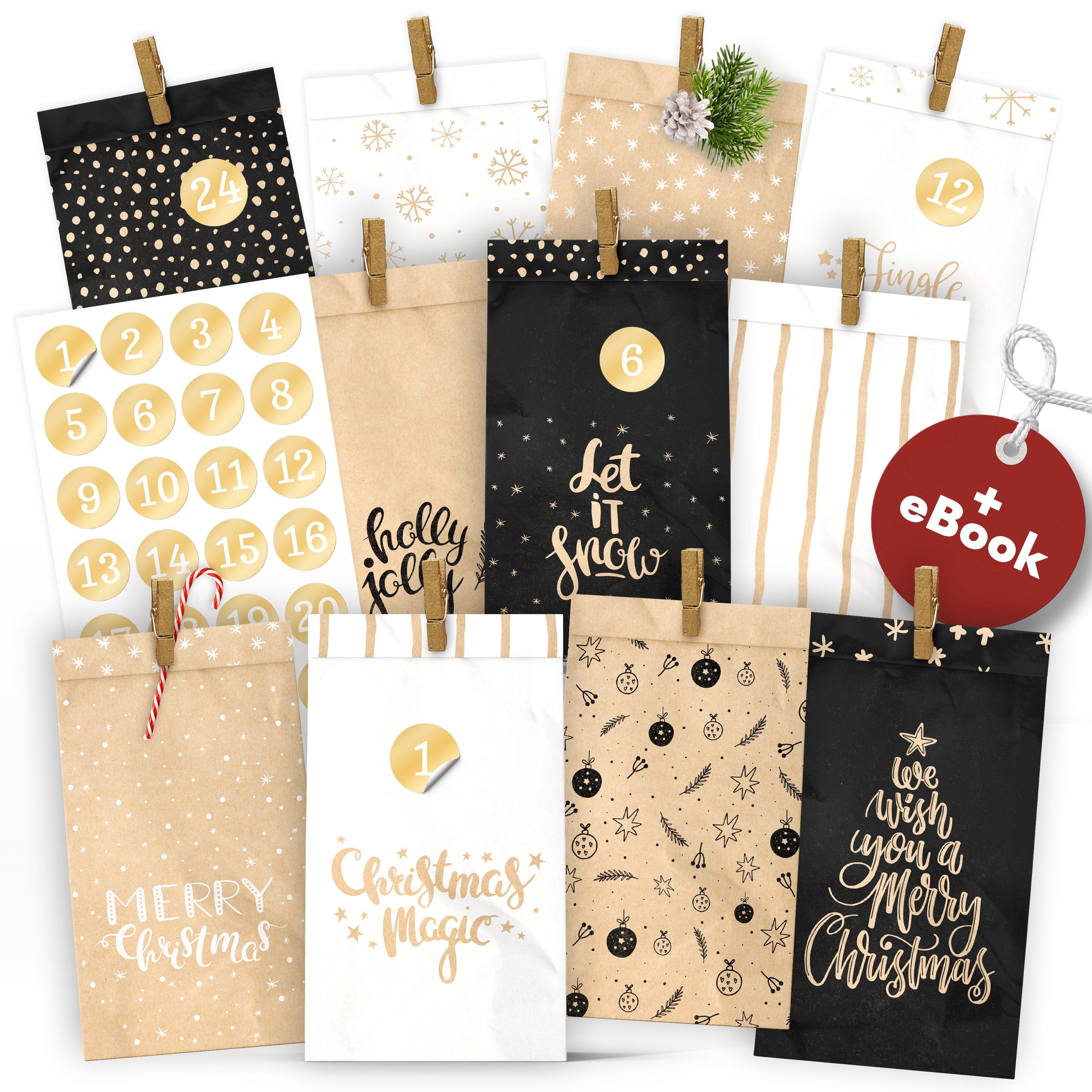 Amari DIY-Adventskalender AMARI® Adventskalender Tüten zum Befüllen mit Klammern