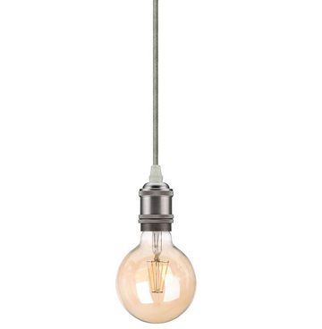 TRANGO LED Pendelleuchte, 9000SL LED Retro Pendelleuchte in Nickel matt inkl. 1x E27 4 Watt LED Amber *VINTAGE* Glühbirne 95mm Ø G95 2500K warmweiß Gold farbig, Hängelampe nostalgisch, inkl. 110cm Textilkabel & Schraubring