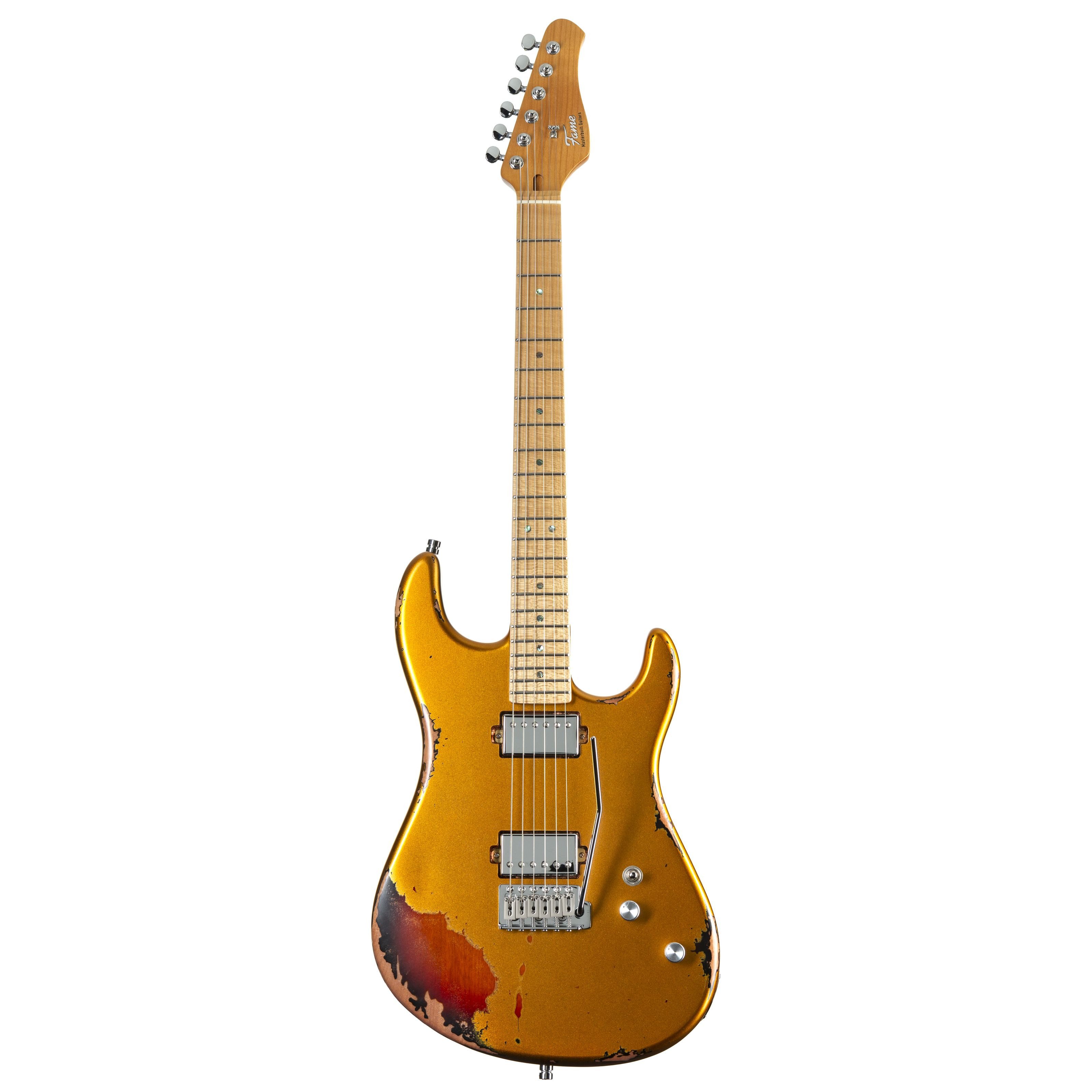 FAME E-Gitarre, E-Gitarren, ST-Modelle, Custom ST MN Worn Gold over Sunburst - E-Gitarre