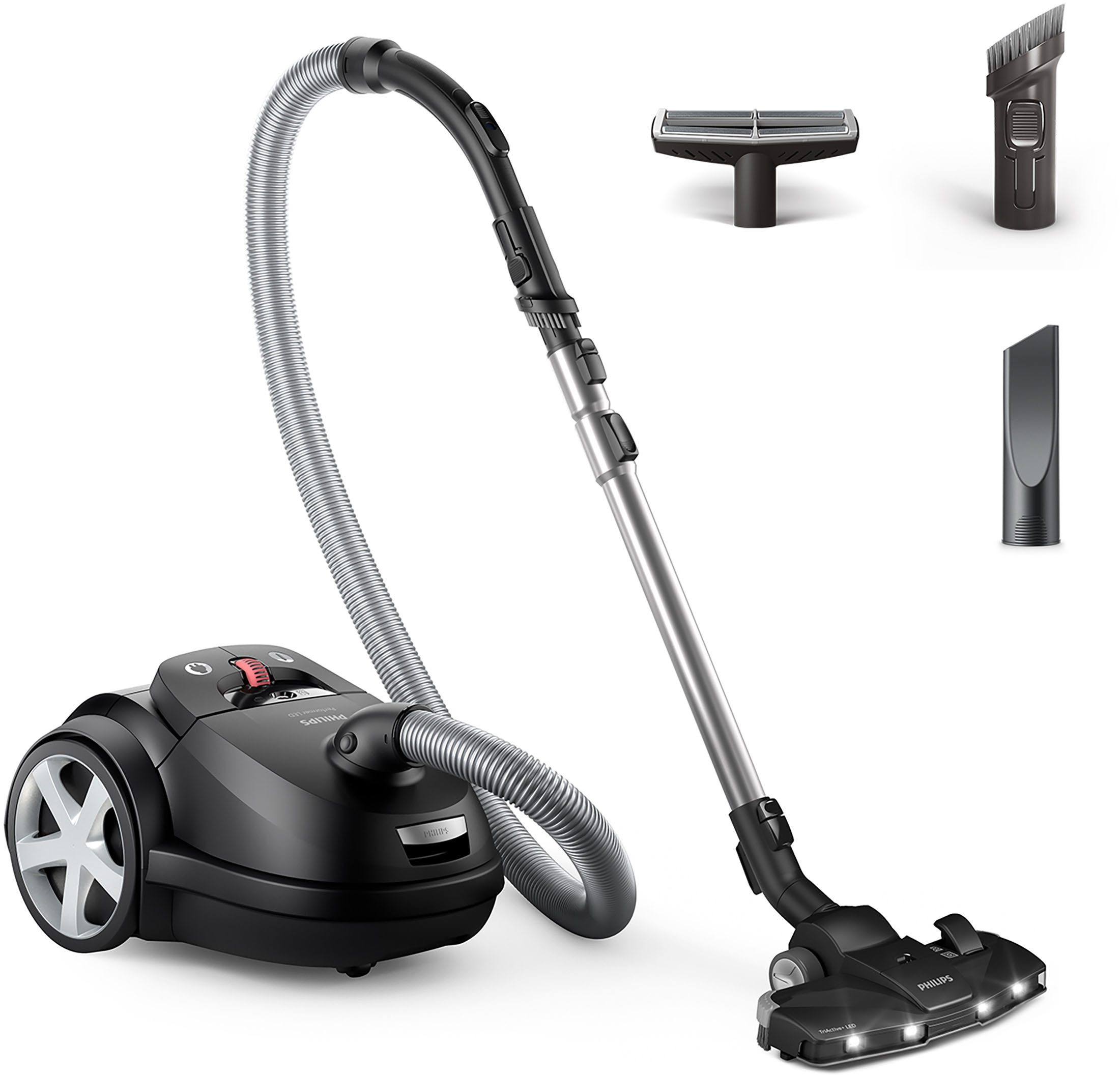 Philips Пилосмоки XD8122/10 8000 Serie, unser leistungsstärkster Allrounder, 900W, 4l, 900 W, mit Beutel, HEPA-Filter, TriActive+ LED-Düse, Möbelaufsätze inkl; Tiefschwarz matt