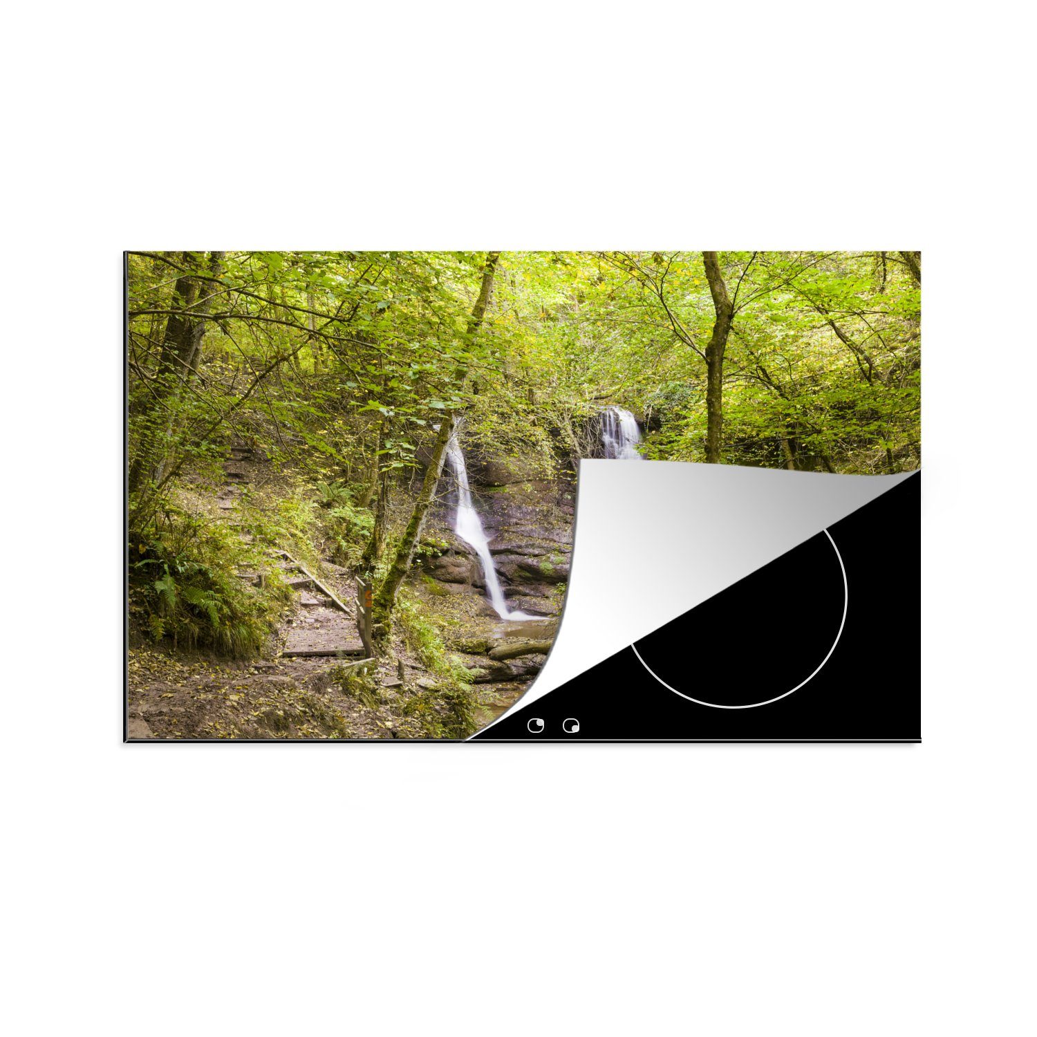 Wäldern cm, tlg), 81x52 Wasserfälle Ceranfeldabdeckung tief in des Park, die (1 MuchoWow den Herdblende-/Abdeckplatte National Brecon Beacons Induktionskochfeld küche, Vinyl, Schutz für