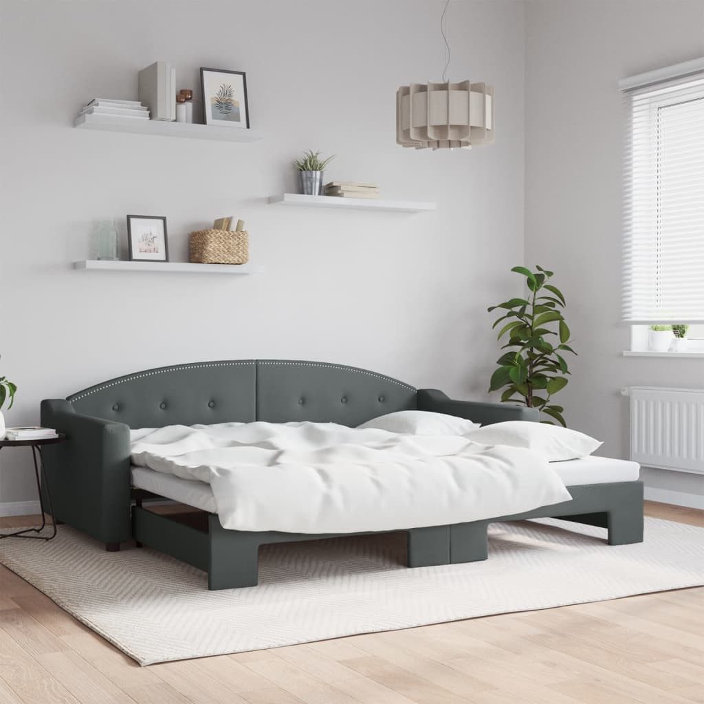 vidaXL Daybed, Tagesbett Ausziehbar Dunkelgrau 90x200 cm Stoff