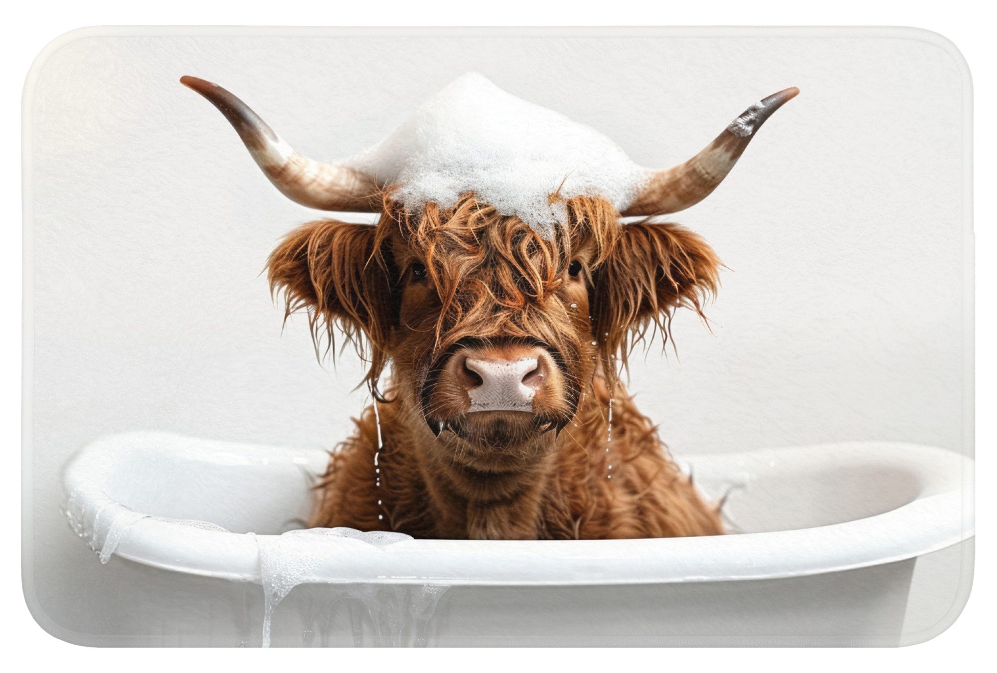OnlyWow Badematte Schottischer Highlander - Bad - Kuh - Tiere - Schaumstoff, Höhe 10 mm, Polyester, Rechteckig, Badezimmerteppich, Badteppich, Rutschfest, Badvorleger, Waschbar