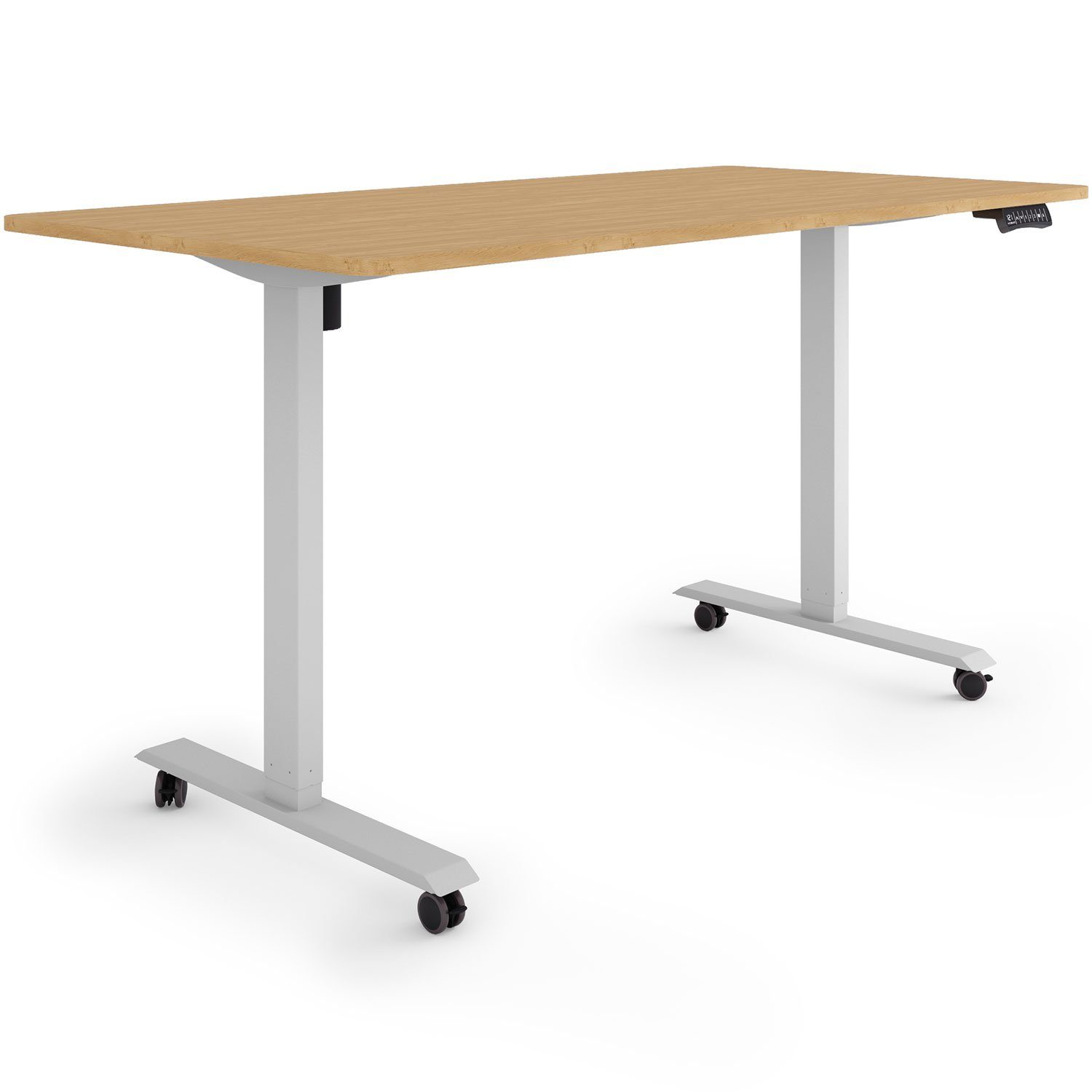 Germany, 160 80 ETX-121 Rahmen: ESMART x Bambus Tischplatte: Grau Elektrisch Schreibtisch cm Rollen Schreibtisch / höhenverstellbarer ESMART auf