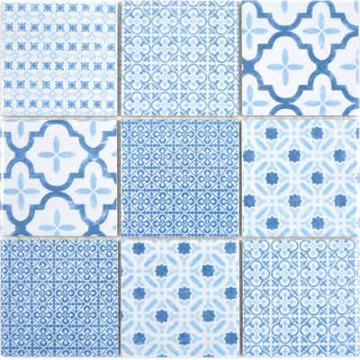 Mosani Mosaikfliesen Mosaik Fliese Wand Dekor Vintage Keramik Mosaik blau hell weiss
