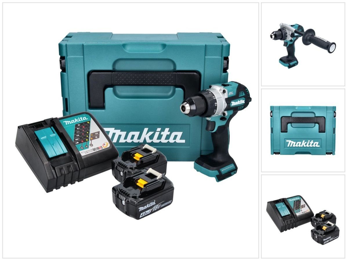 Makita Schlagbohrmaschine DHP 486 RMJ Akku Schlagbohrschrauber 18 V 130 Nm Brushless + 2x Akku