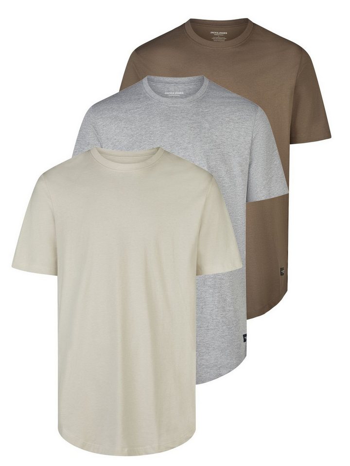 Jack & Jones T-Shirt Herren Basicshirt JJENOA 3er Pack Regular Fit (Vorteilspack, 3-tlg) Kurzarm Tee Shirt mit Rundhalsausschnitt aus 100% Baumwolle