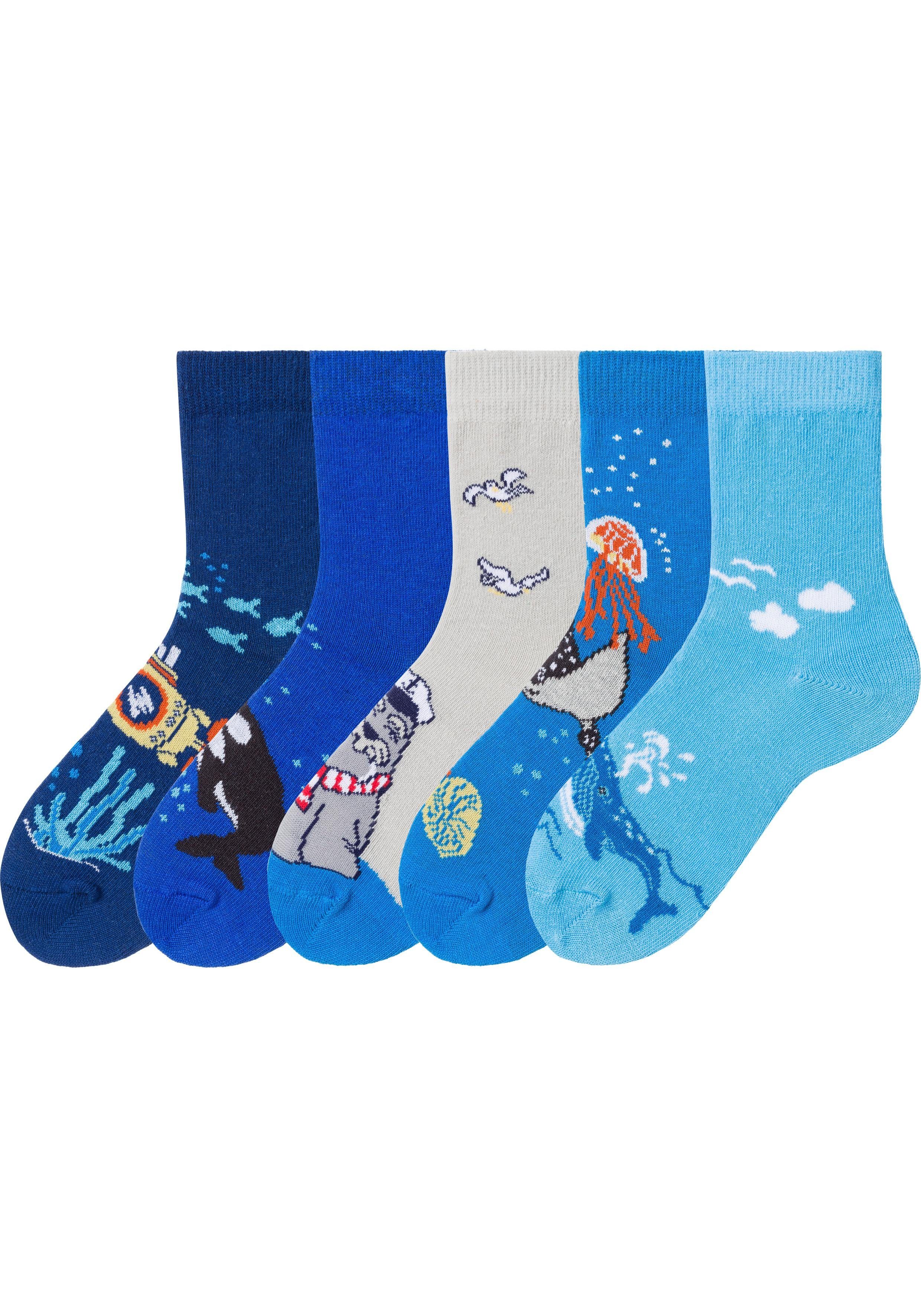 Arizona Socken (5-Paar) mit Meeresmotiven | Lange Socken