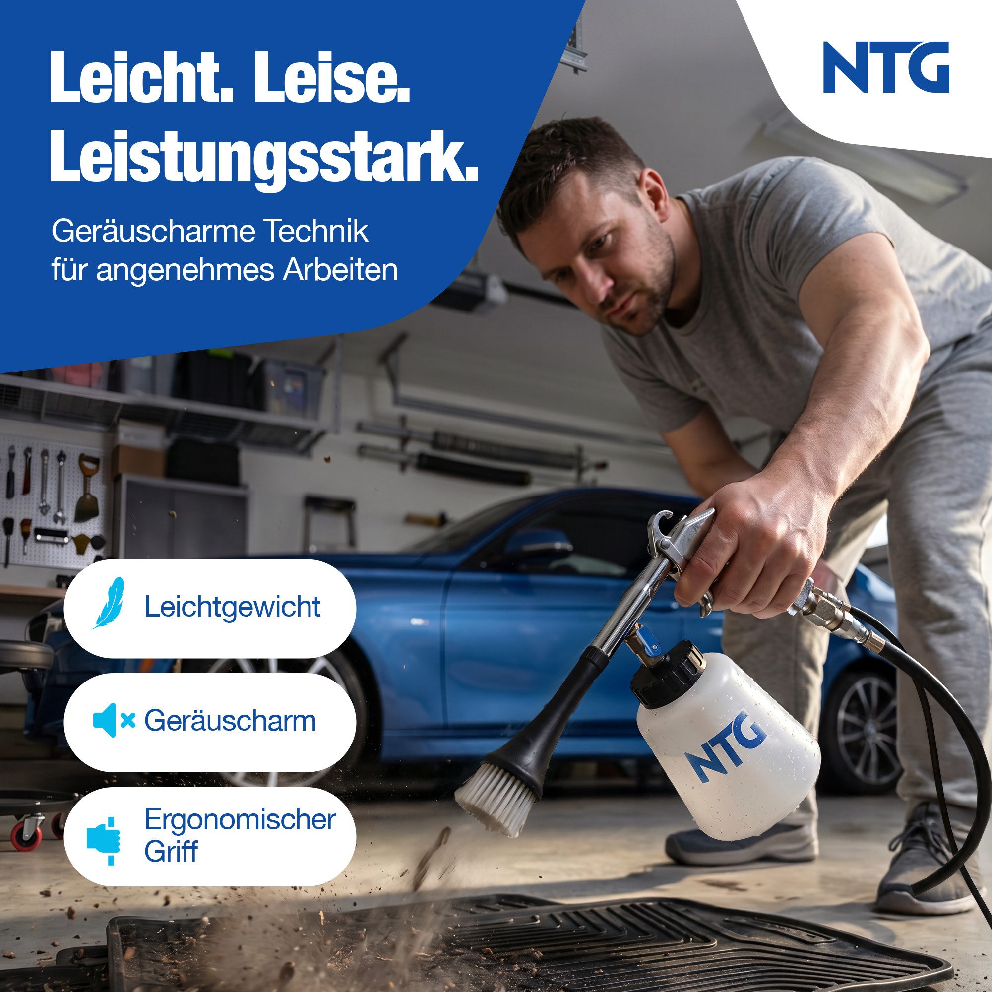 NTG Nutzfahrzeug Technik GmbH Hochdruckpistole Druckluft Reinigungspistole 1L Tiefenreinigung, (5-tlg), mit Vortex Verwirbelungsdüse – Bild 5 von 5
