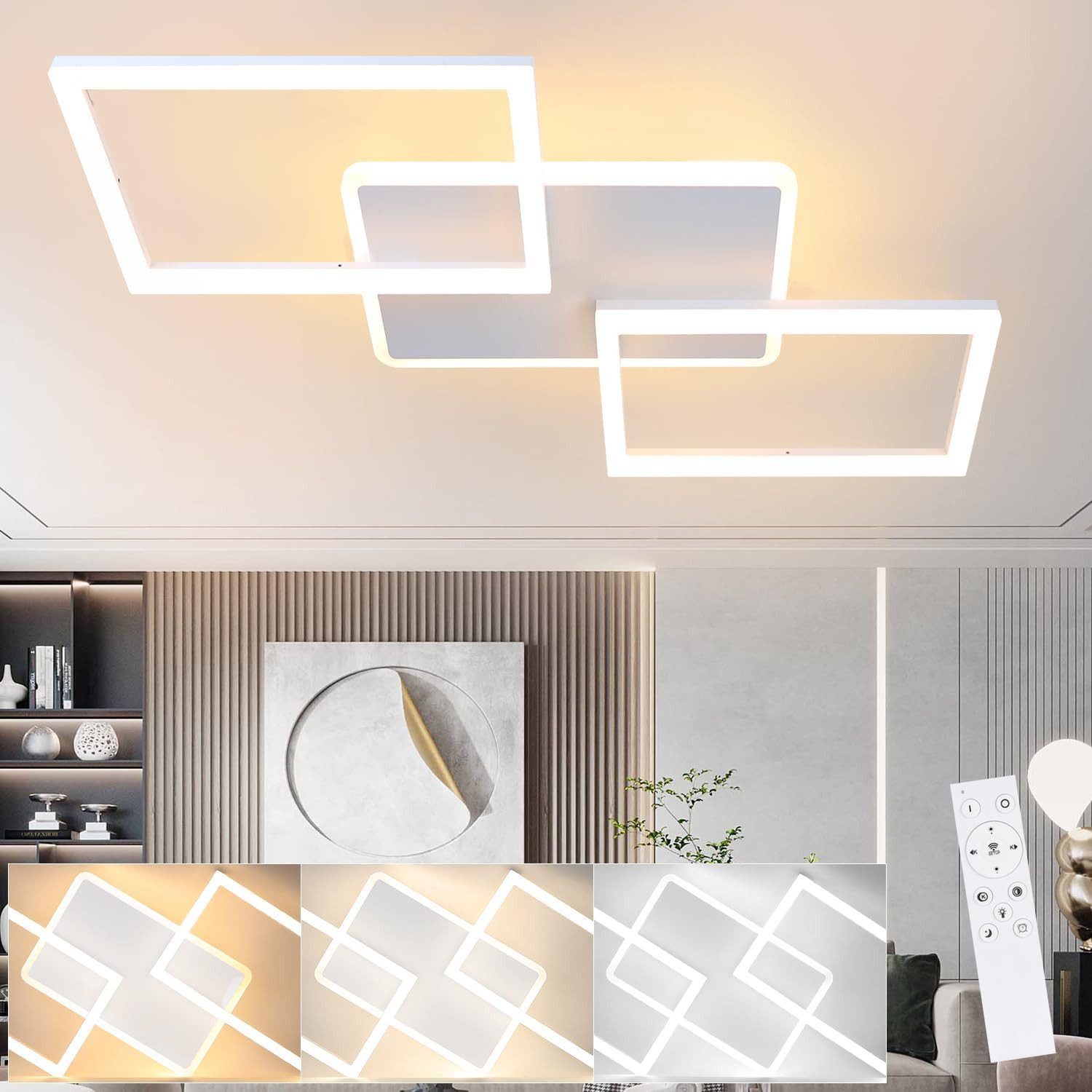 ZMH Deckenleuchten Rahmen Rautenförmige 48W/63W Schlafzimmer Dimmbar, LED f günstig online kaufen