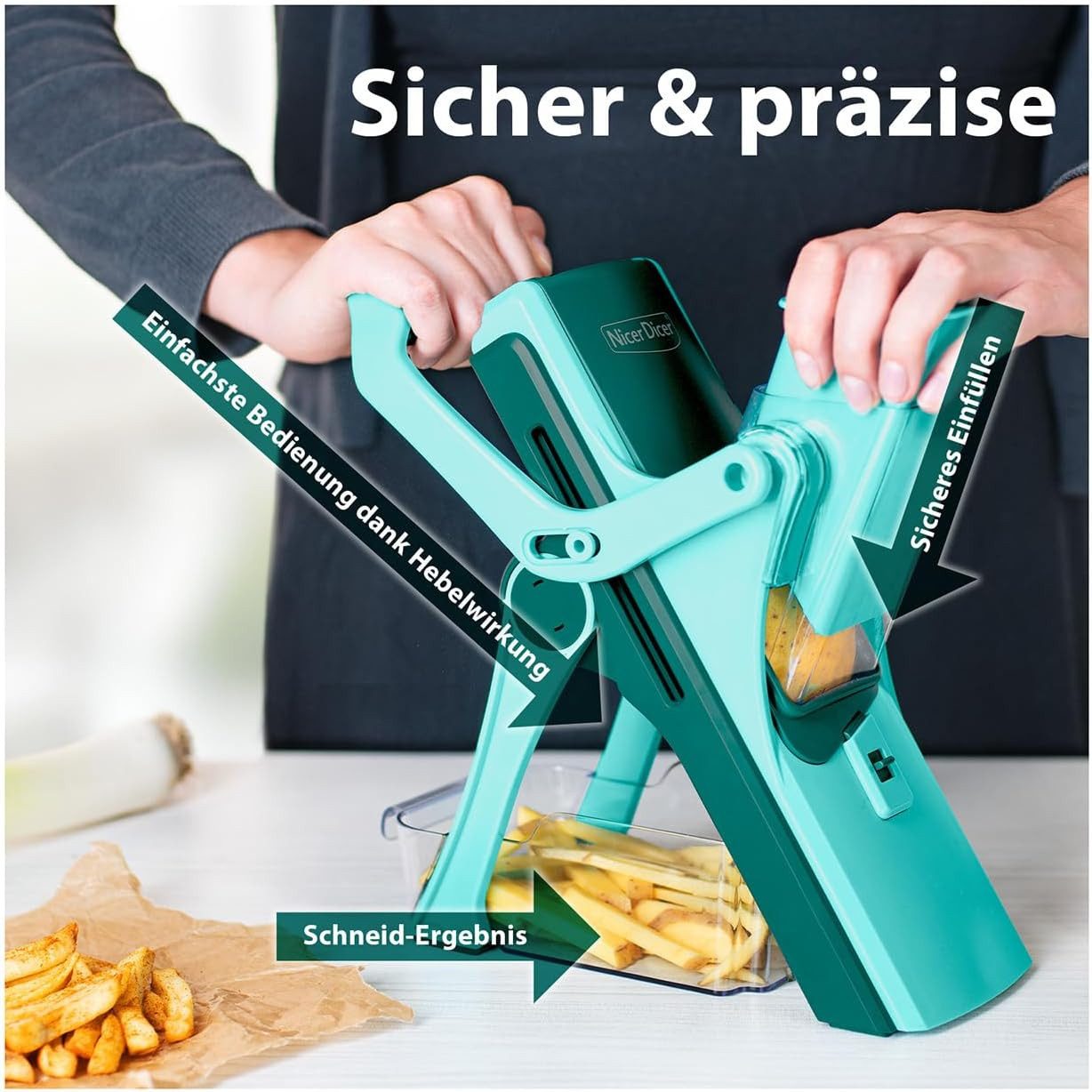 Genius Gemüsehobel Genius Gemüseschneider Nicer Dicer Mando 12tlg.Gemüsehobel Gemüse, Kunststoff, Edelstahl