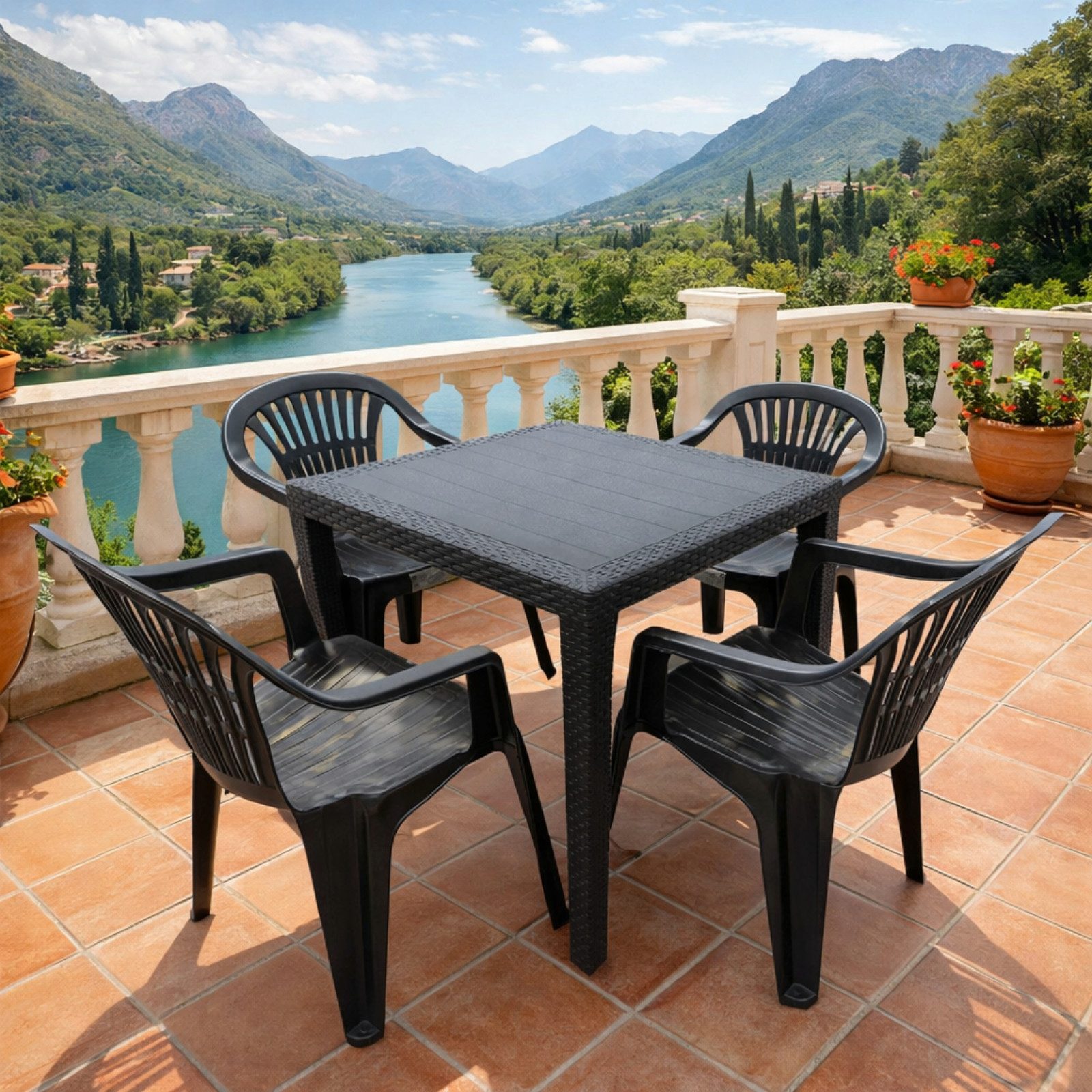 Progarden Garten-Essgruppe Gartenmöbel Kunststoff Anthrazit 5 Tlg. Set, (Set, 5-tlg., Tisch + 4 Klappstühle), UV-Beständig, Robust, Wetterfest, Made in Italy, Hochwertig