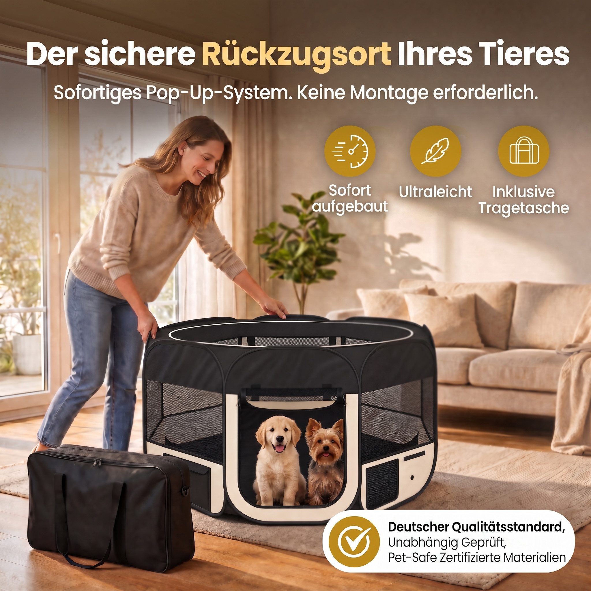 all Pets United Tierhaus Welpen Laufstall XXL – Faltbarer Kleintier Auslauf, Kleintier Welpenauslauf Freigehege